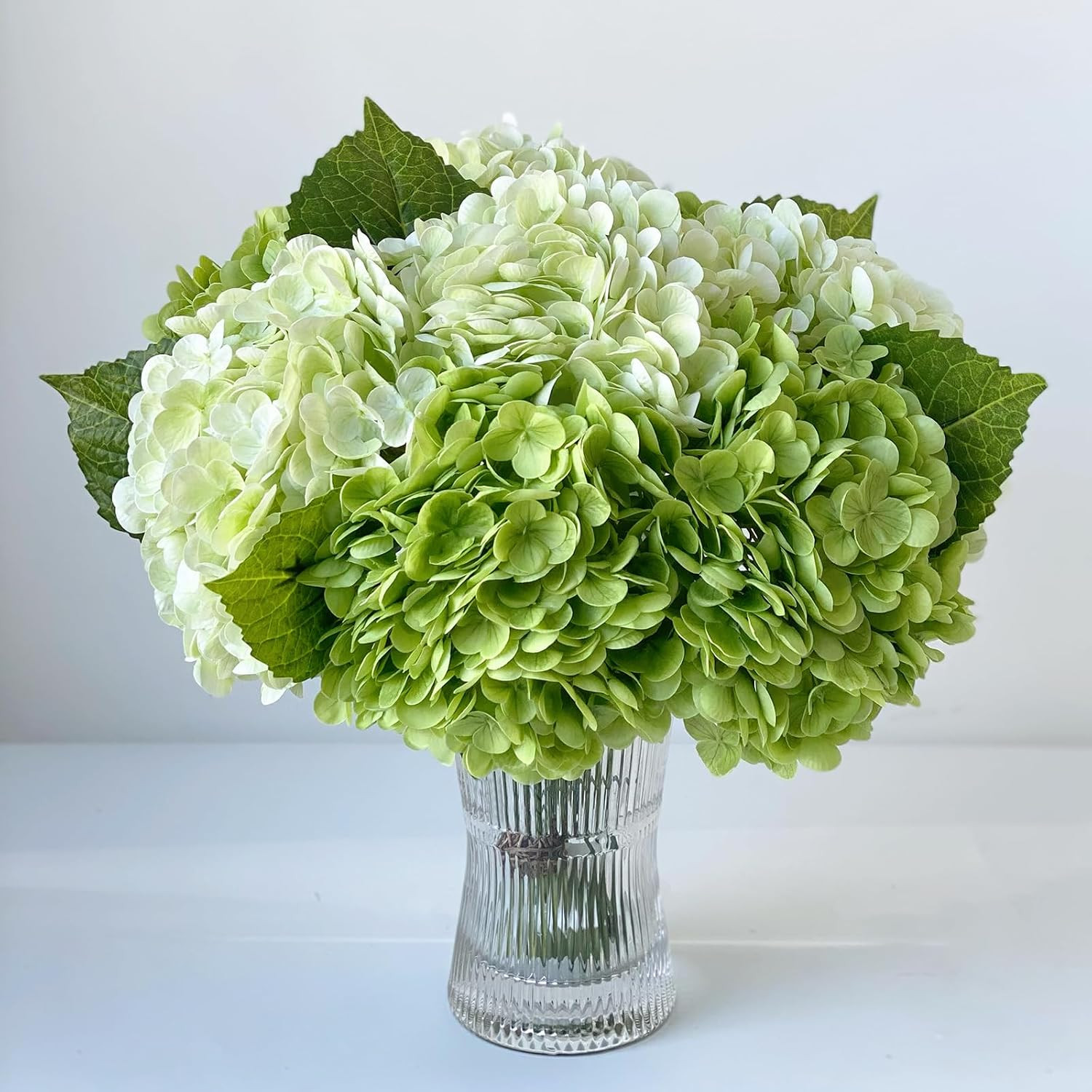 Lifelike 21″ Hydrangea Bouquets – 2 Light Green & 2 Dark Green for Decor