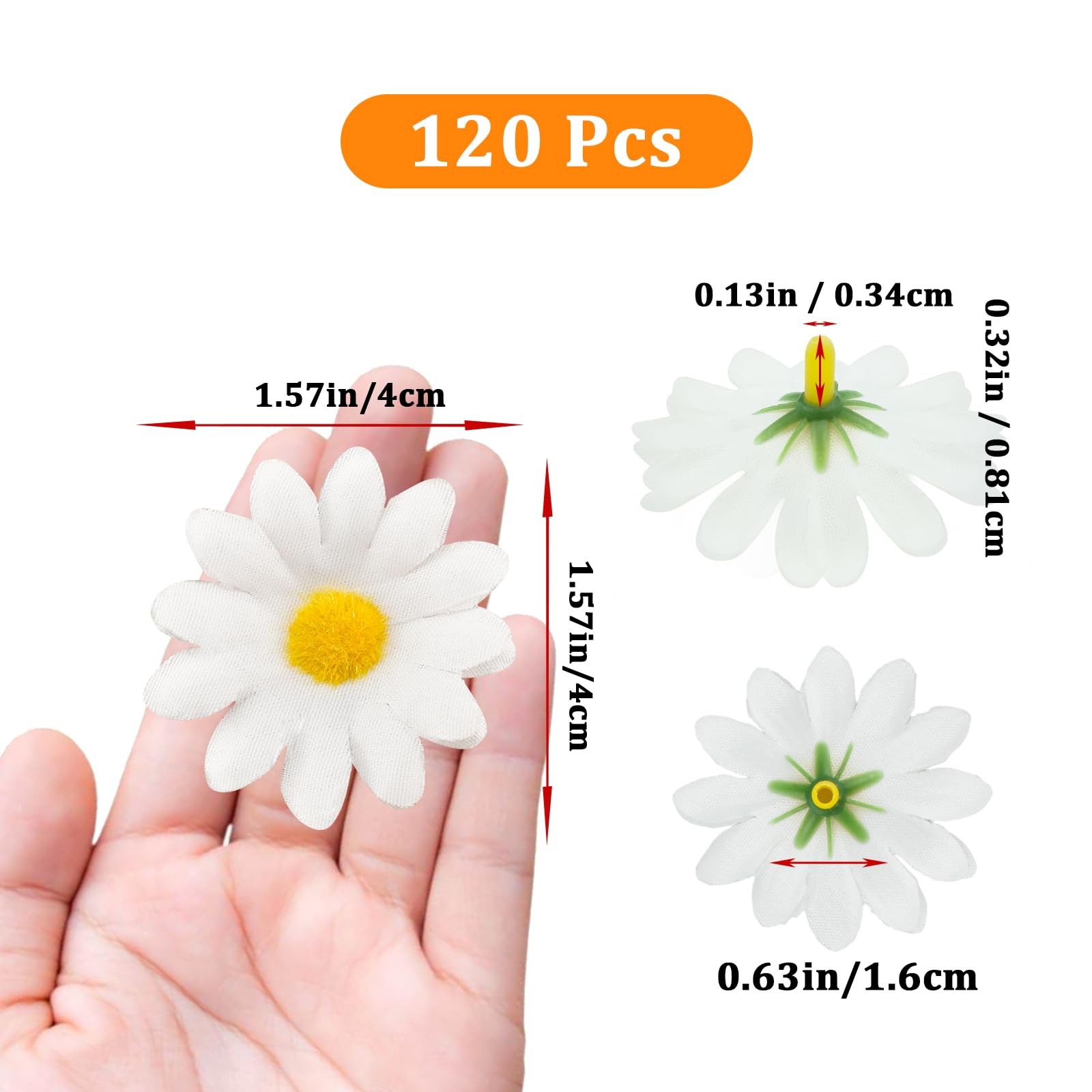 120Pcs Silk Artificial Gerbera Daisy Heads, 1.5 Inch Fabric Fake Chrysanthemum F