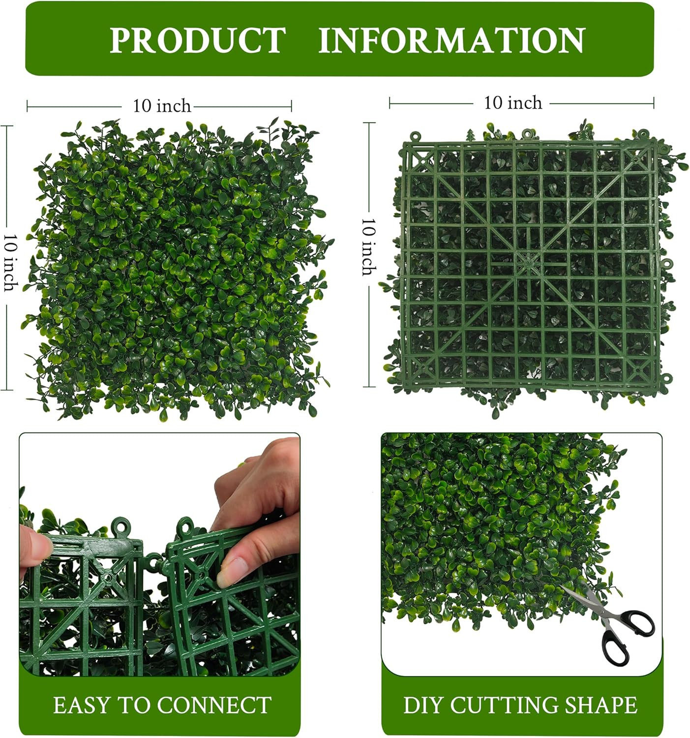 Artificial Grass Wall Panel,10″X 10″(12P) 4-Layer Leaf Uv-Anti Greenery Faux Box
