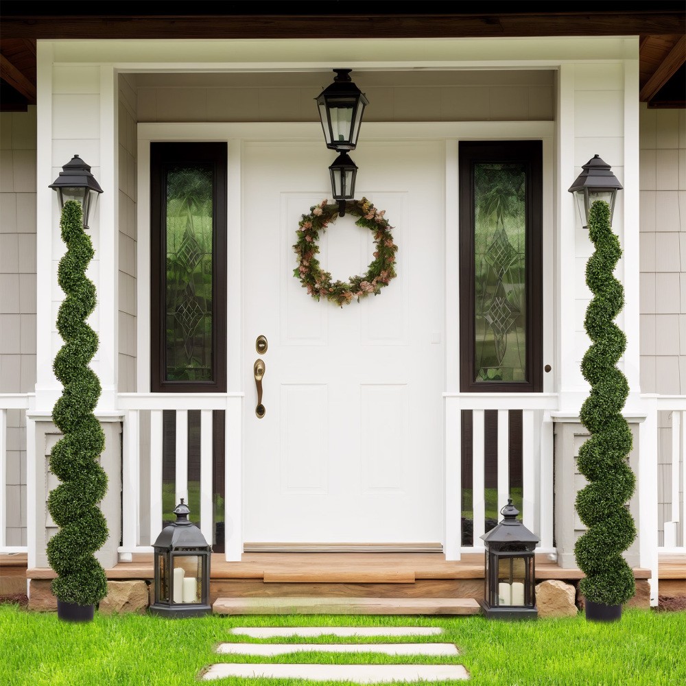 6FT Artificial Spiral Topiary Boxwood Trees Outdoor Garden Porch Decor 2Pcs