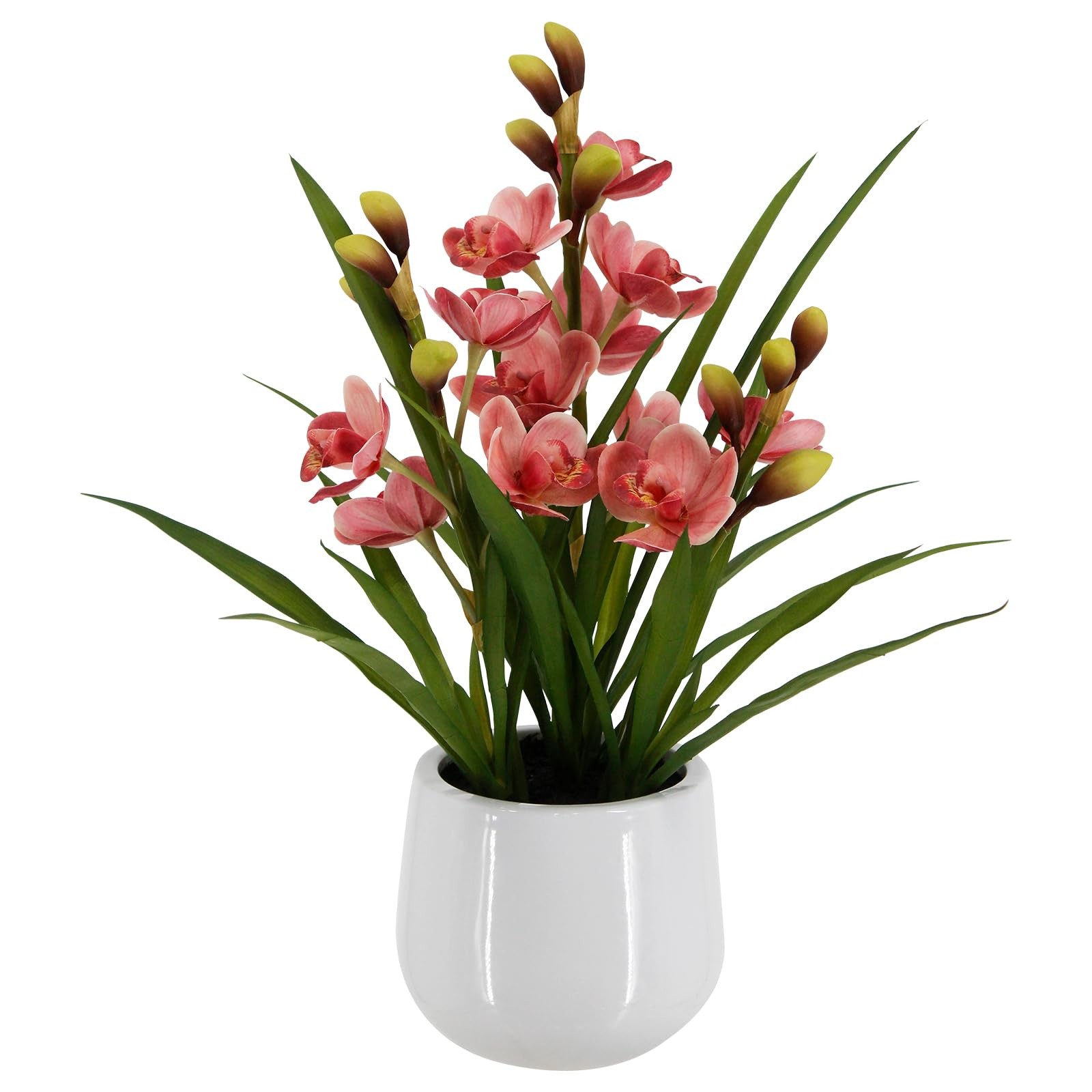 BTHM DSGN Fake Orchid Plant 19″ Tall, Realistic Touch Leaves, Potted Cymbidiu…