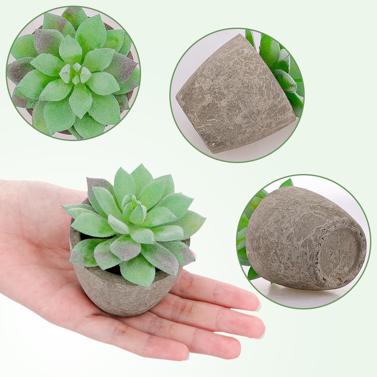 6pcs Assorted Faux Green Succulents Plastic Pots Shelf Windowsill Decor