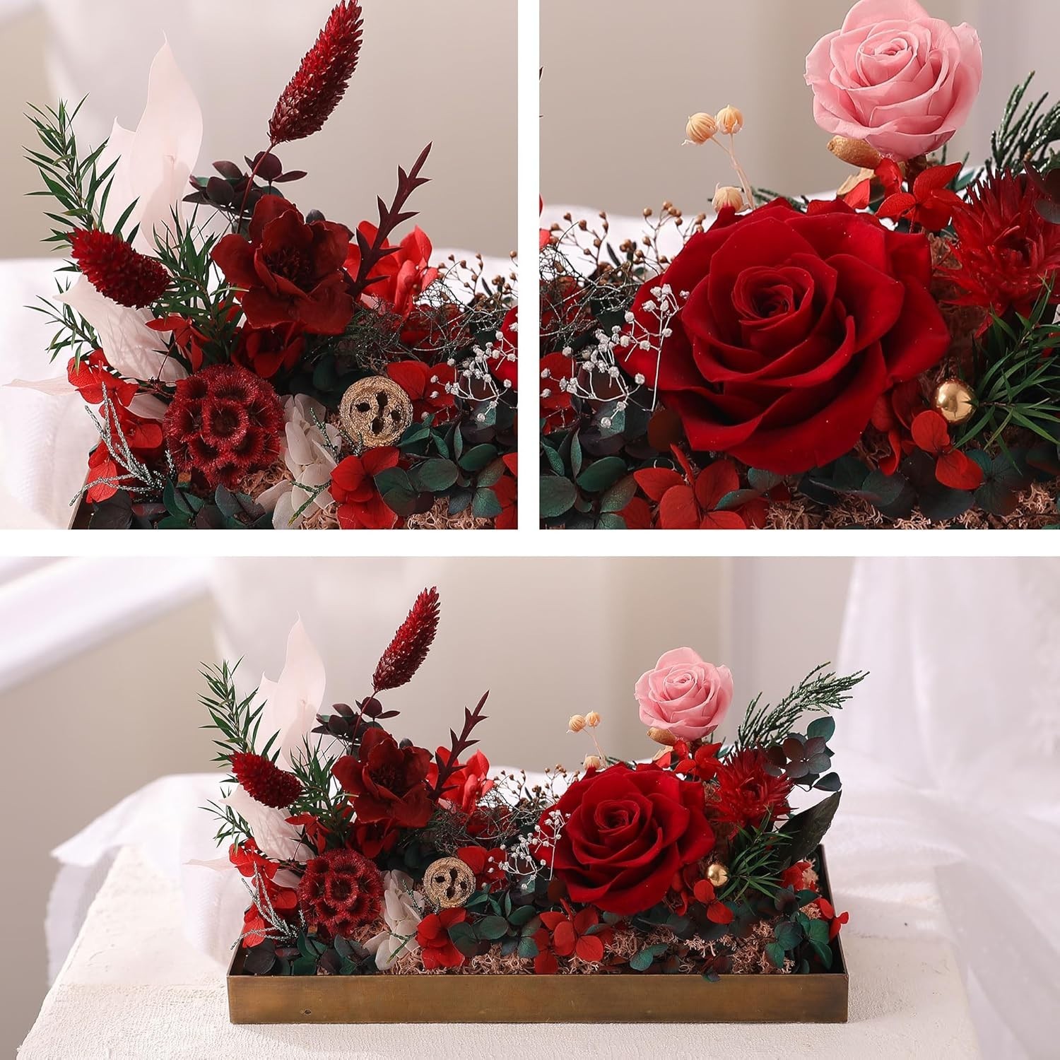 Forever Real Roses Bush in Glass Dome , Handcrafted Preserved F…