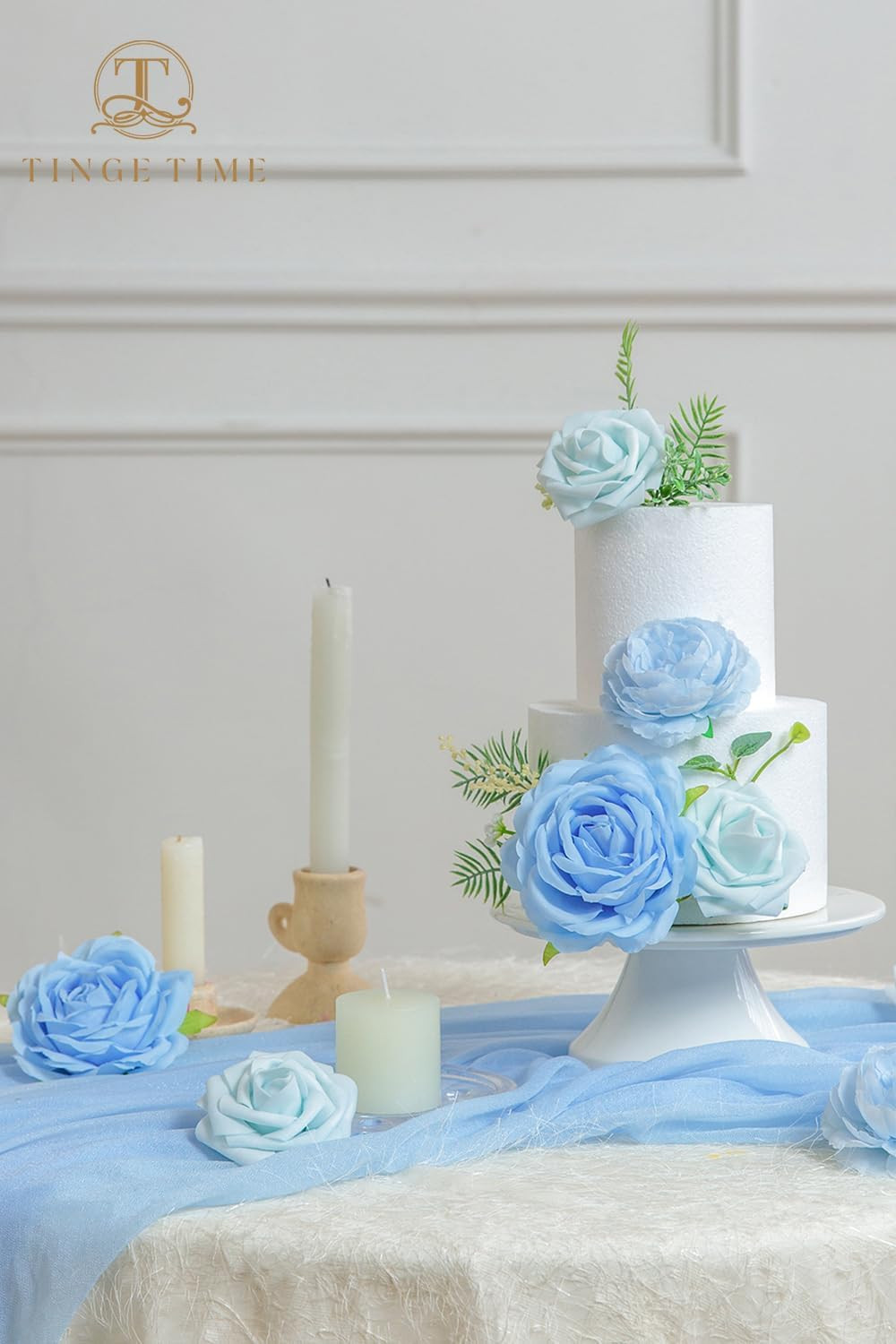 Light Blue Gradient Rose Artificial Flowers – 23Pcs for DIY Decor & Bouquets