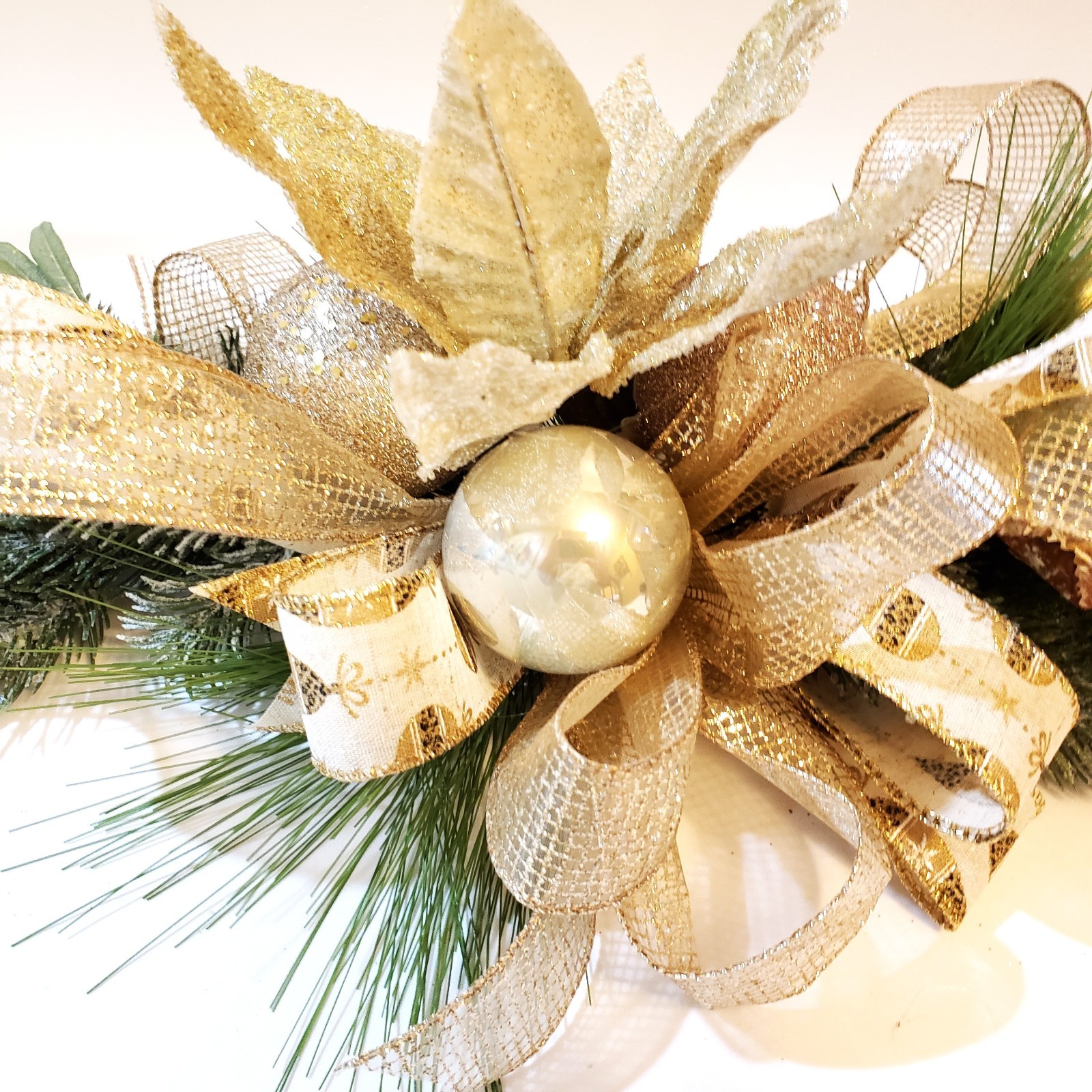 Gold poinsettia Christmas centerpiece, Christmas table swag, Mantel swag, mirror