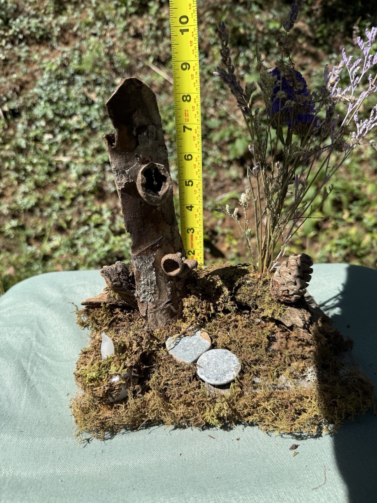 Fairy Door Forest Arrangement With Dried Flowers, Stepping Stones And Candle
