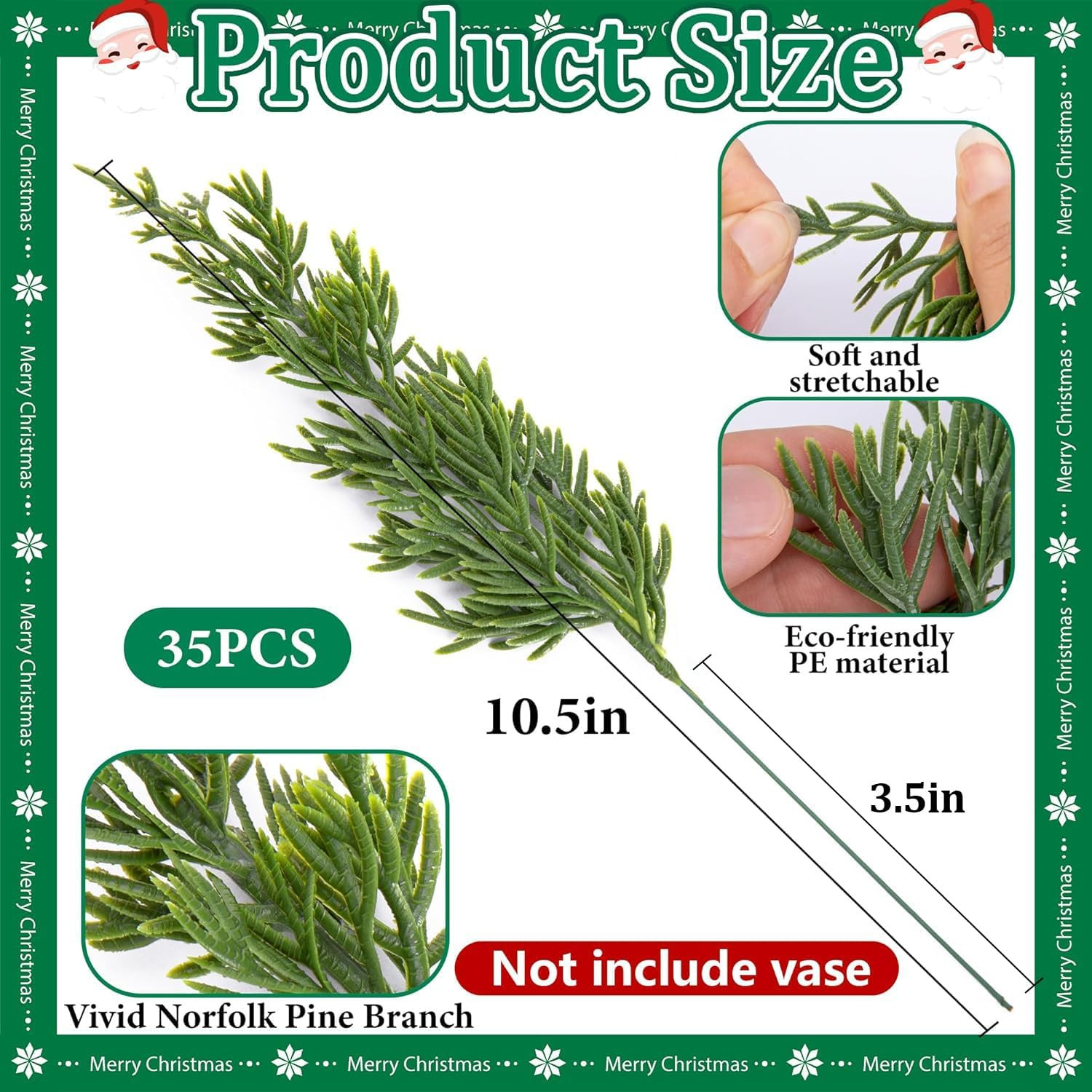 45 Pcs Christmas Artificial Pine Branches with Red Berry Stems, 10.5″ Faux Everg