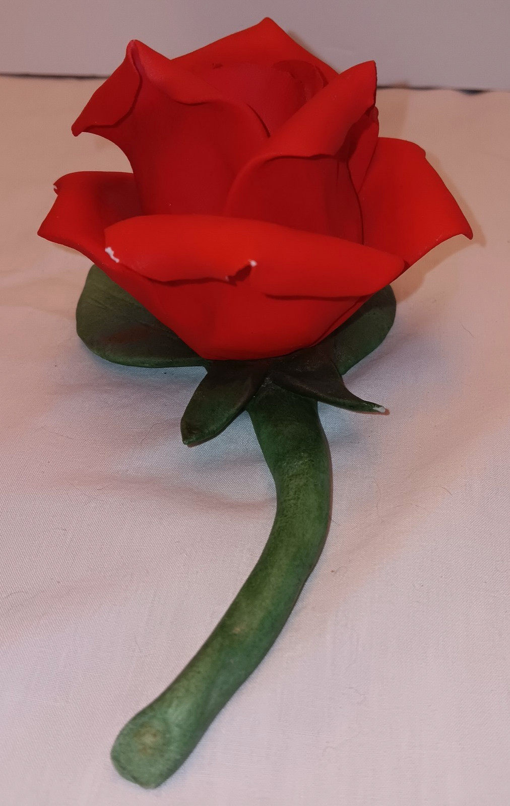 Vtg Capodimonte Red Rose on Stem Romantic Decor Made in Italy