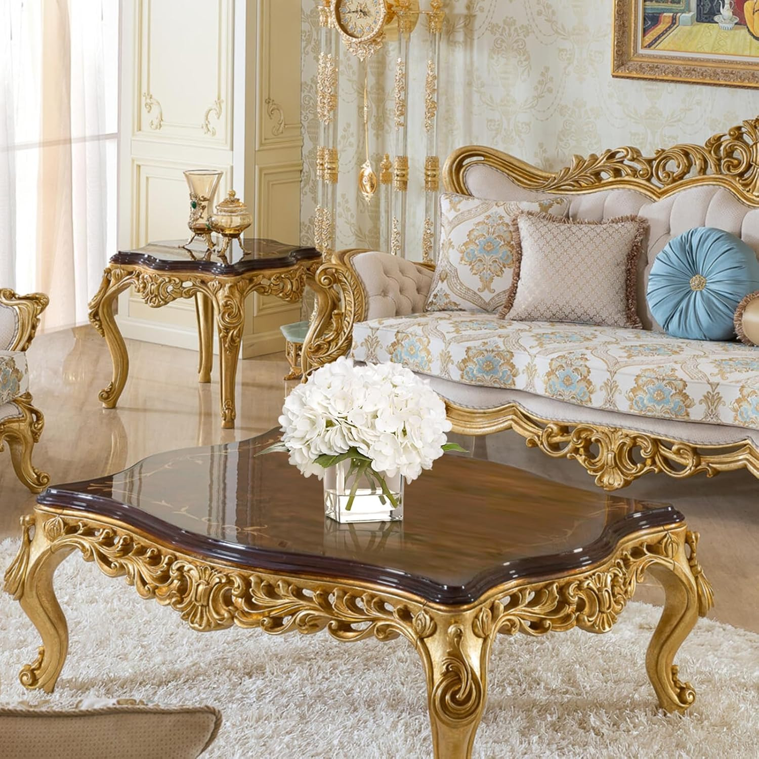 Luxury White Hydrangea in Glass Vase with Faux Water – Elegant Table Centerpiece
