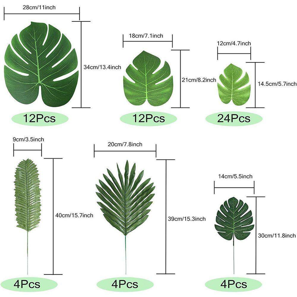 60 In. 6 Kinds Artificial Green Indoor/Outdoor Palm Monstera Leaves Tropical Pla