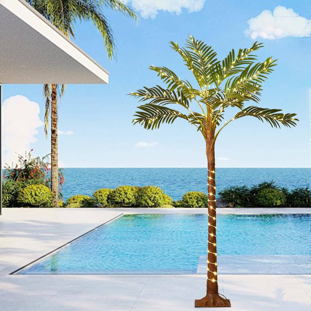 6FT Lighted Palm Trees with 220 LED Fairy Lights for Outdoor Decor