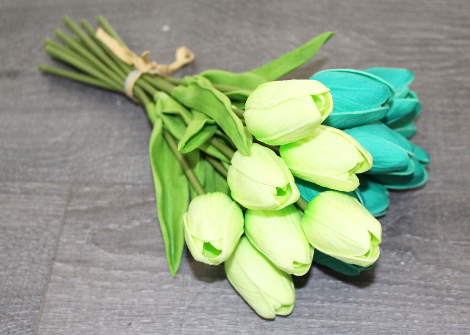 15pc Teal Apple Green Real Touch Tulip Bundle Artificial Flower Wedding DIY