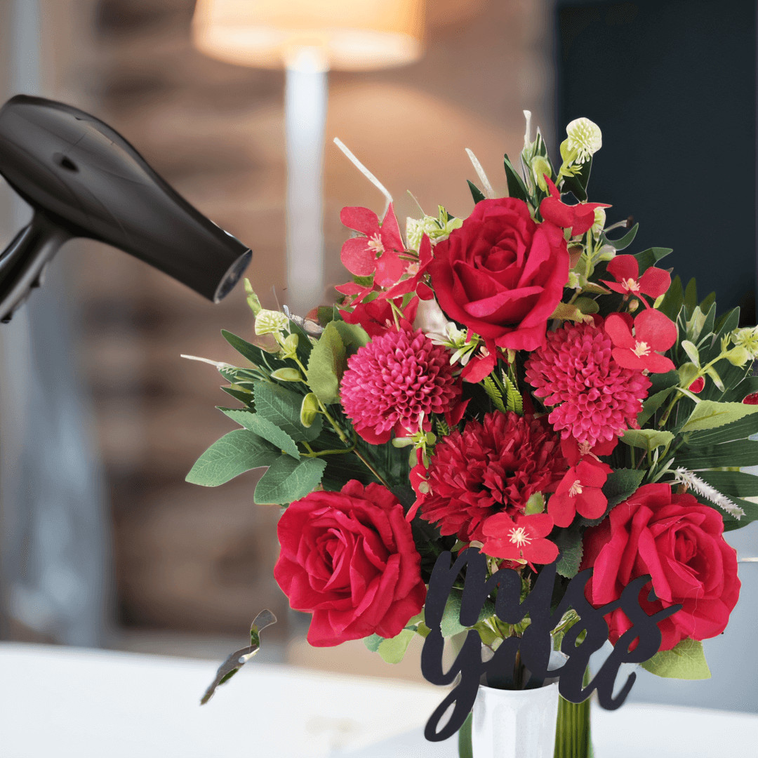 Red Roses Artificial Cemetery Flowers in Vase – Memorial Grave Headstone Decor