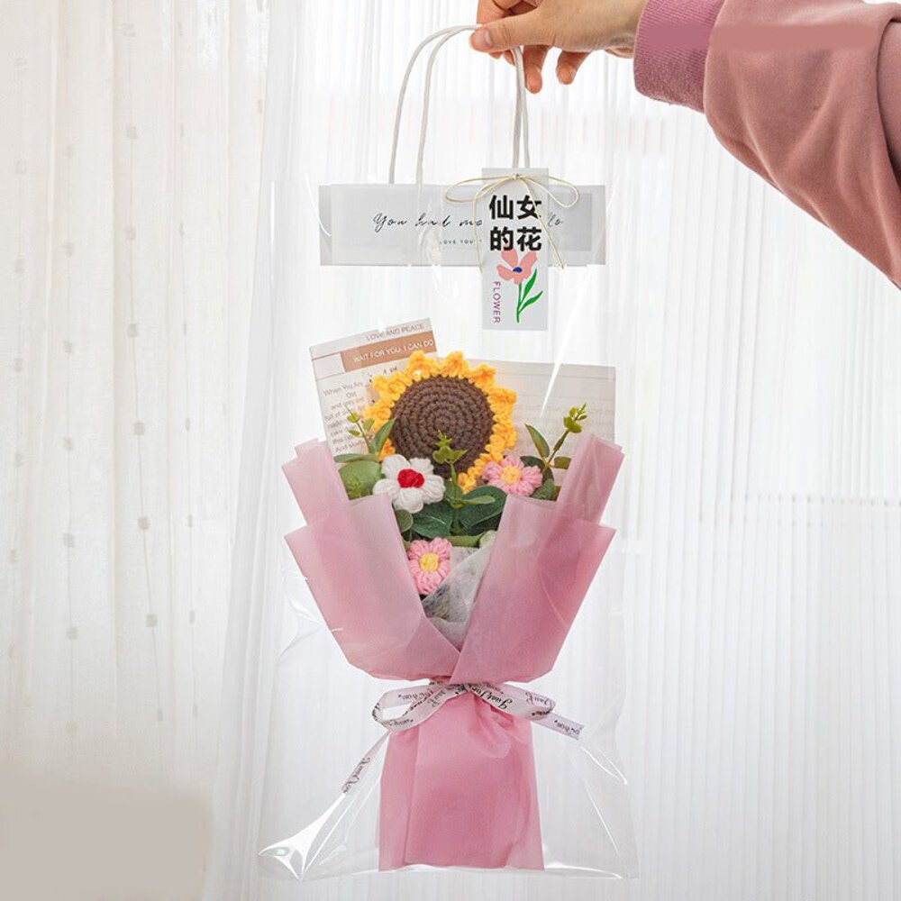 Crochet Flowers Bouquet Sunflower Exquisite Knitted Flower Wrap with Light Ready