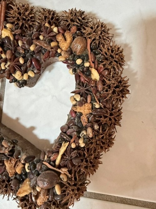 Double Heart made from dried Beans,Twigs and Seed Pods, 14″ x 10″