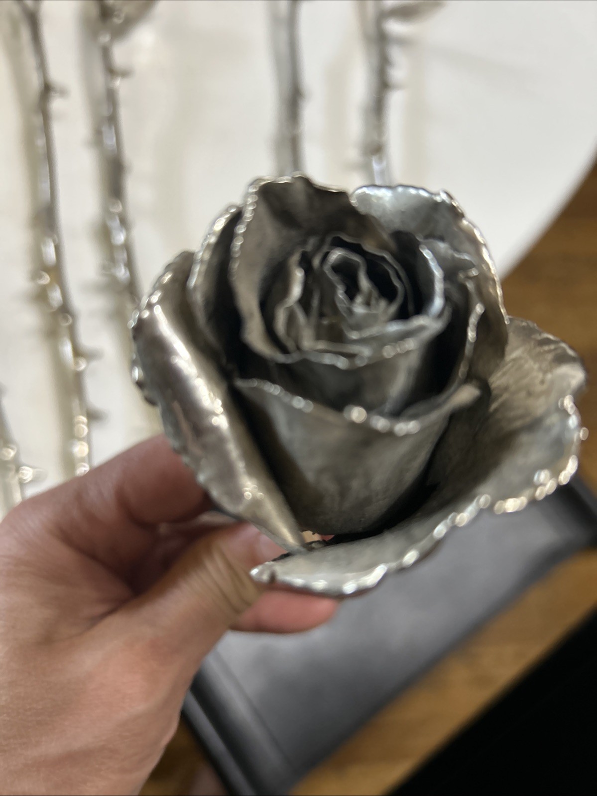 Set of six 6 Real Rose Dipped In Silver 18 inches long Triple dipped