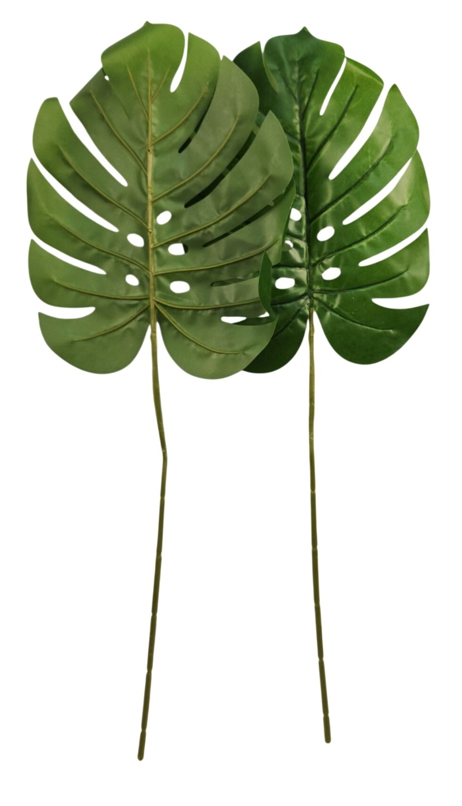 Artificial Monstera Leaf Stems Set of 2 Faux Tropical Leaves Green Decor 23 Inch
