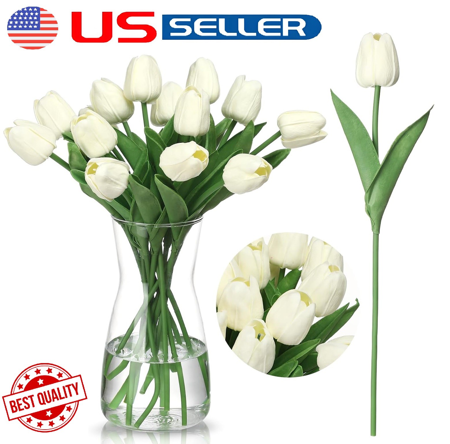 10-20× White Artificial Tulip Fake Flowers Real Touch Pop Wedding Home Decor US