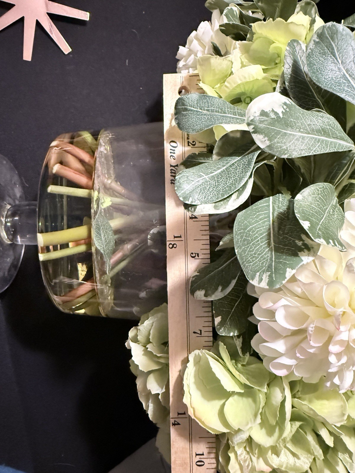 MARTHA STEWART hugh end real touch faux floral bouquet in glass pedestal bowl