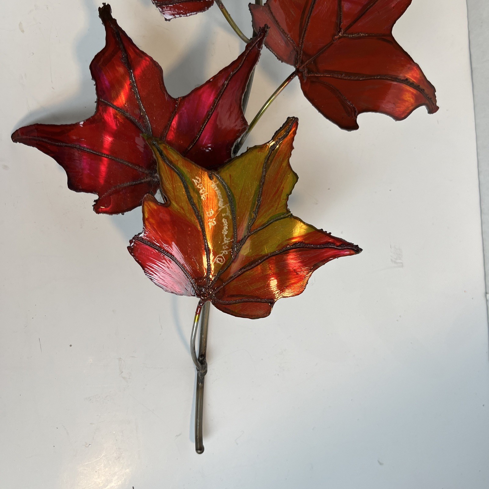 Fall Maple Leaves Wall Decor Signed Art Metallic Hand Welded Sculpture 2006 #312