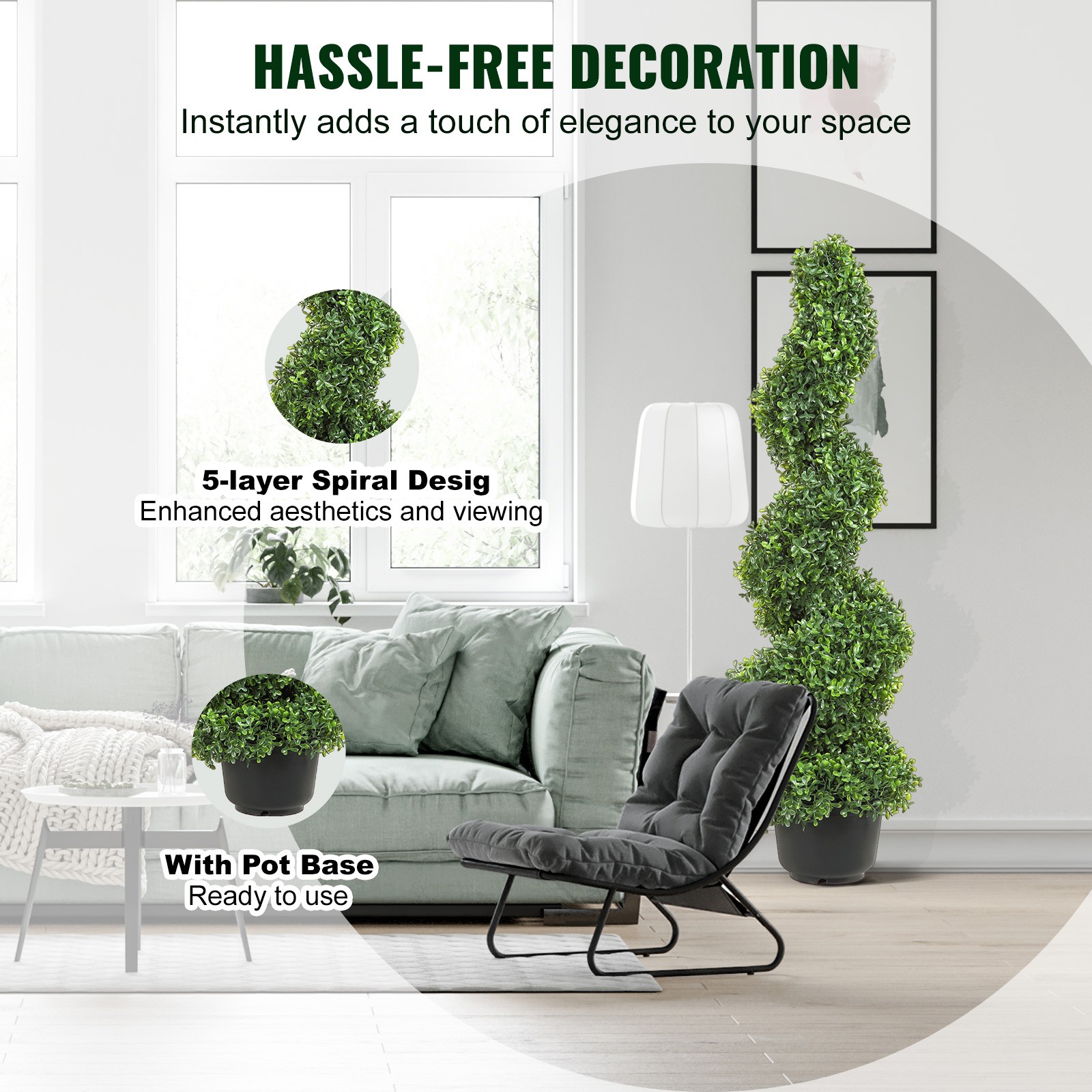 VEVOR 3′ Artificial Boxwood 2 Pack Spiral Topiary Tree UV Home Decor In/Outdoor