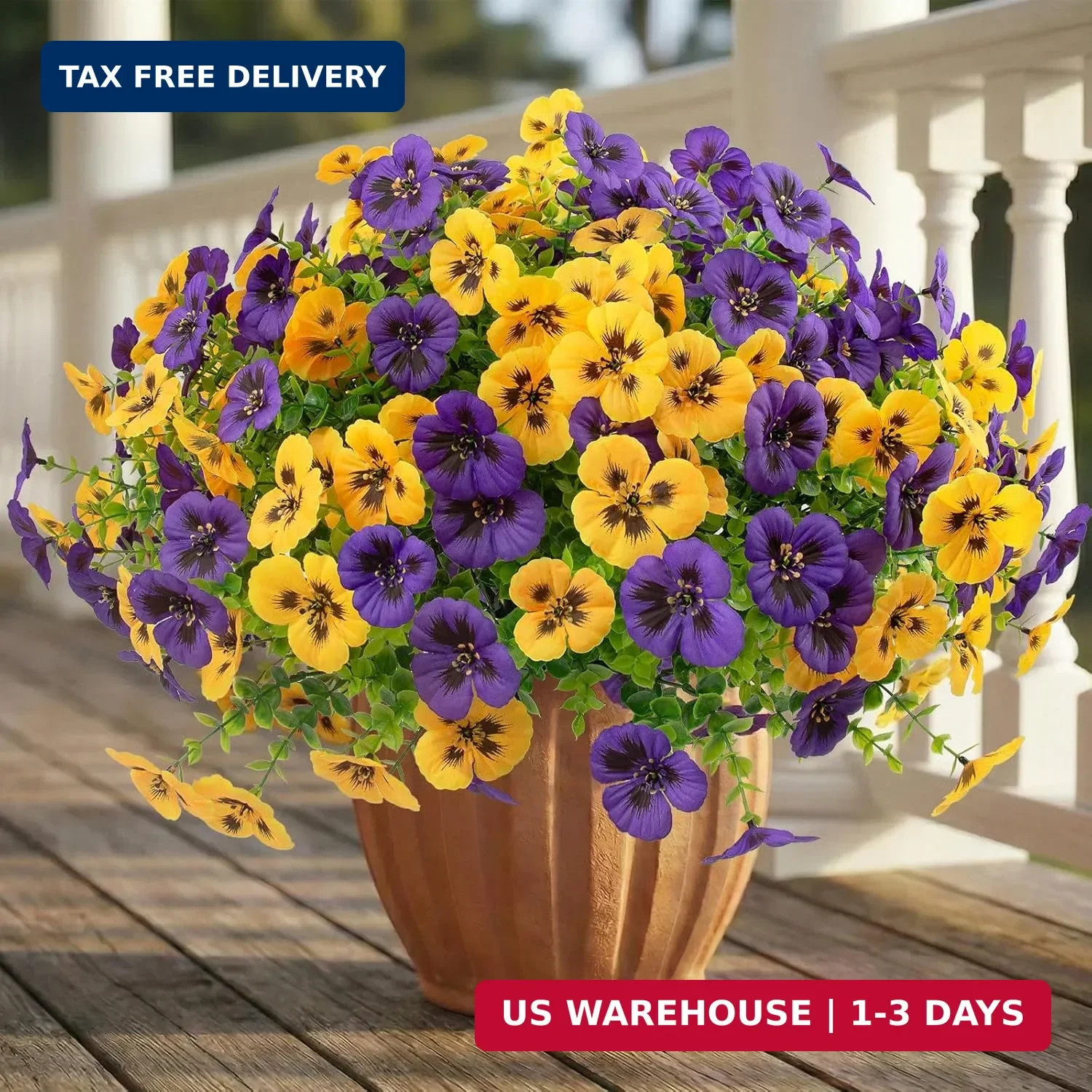 Rowfad 18 Pcs Artificial Fake Pansy Flowers for Outdoor, Faux UV Resistant Silk