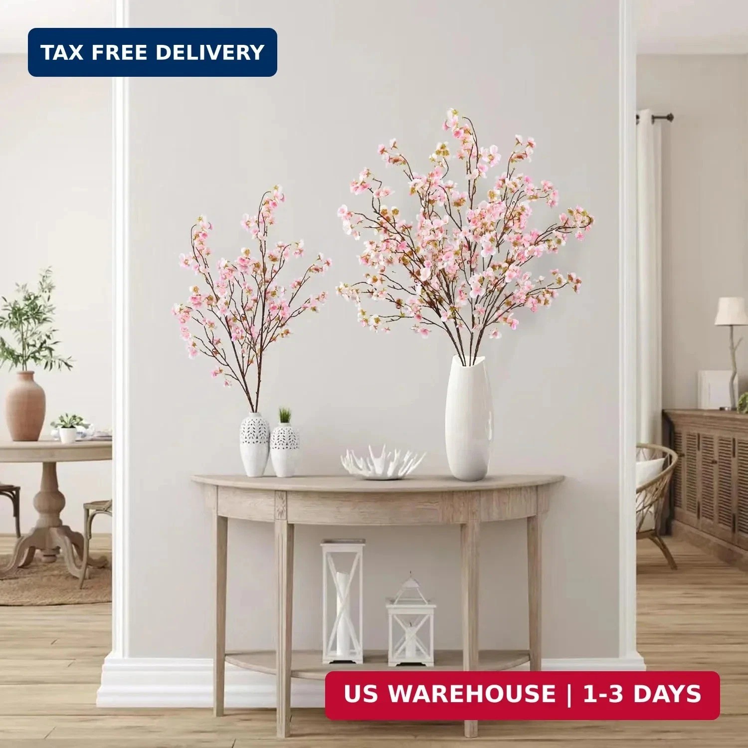 Sggvecsy Artificial Cherry Blossom Flowers 4 Pcs Faux Cherry Blossom Stems Faux