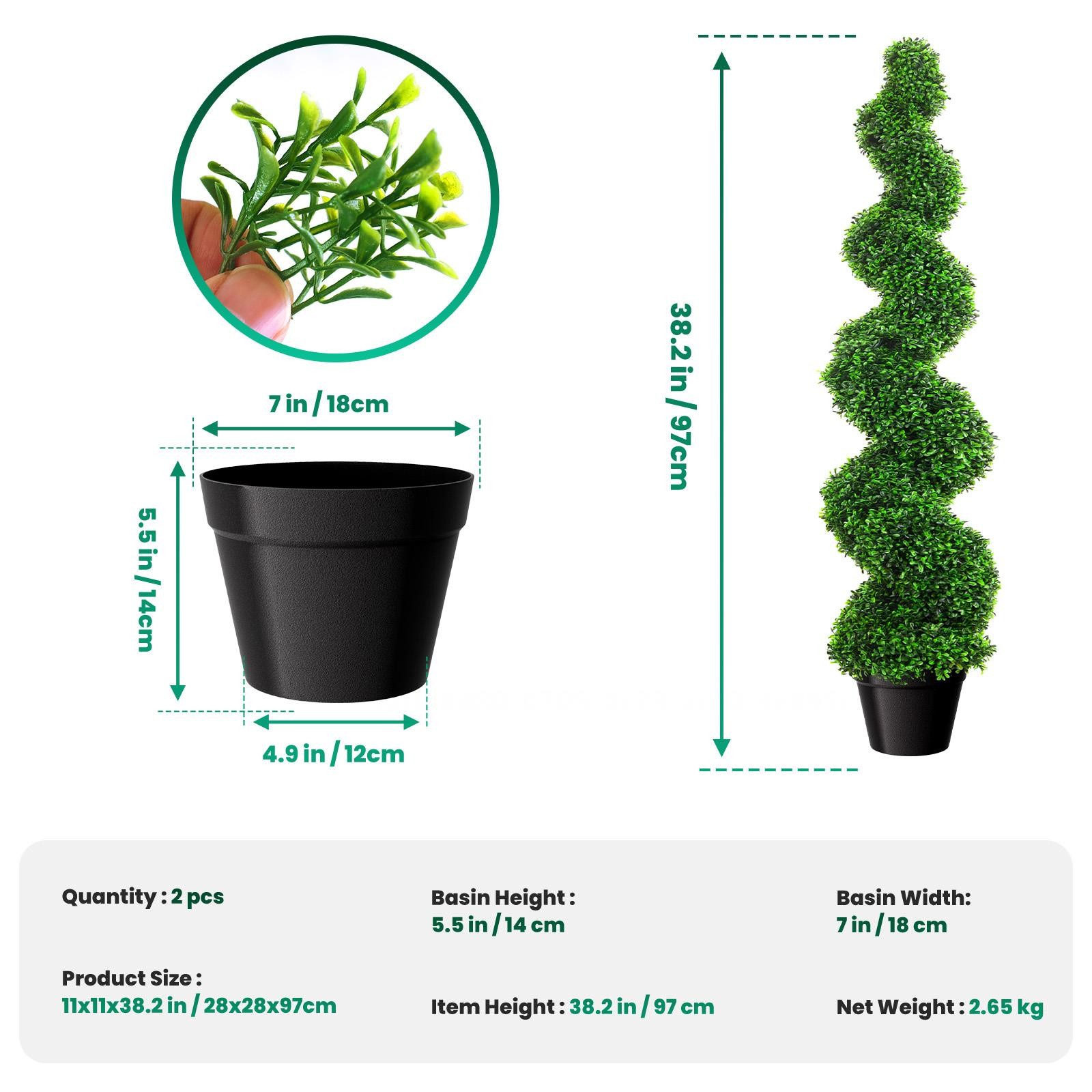 38.2 inch Artificial Spiral Topiary Tree Boxwood Potted Plant 2 PCS