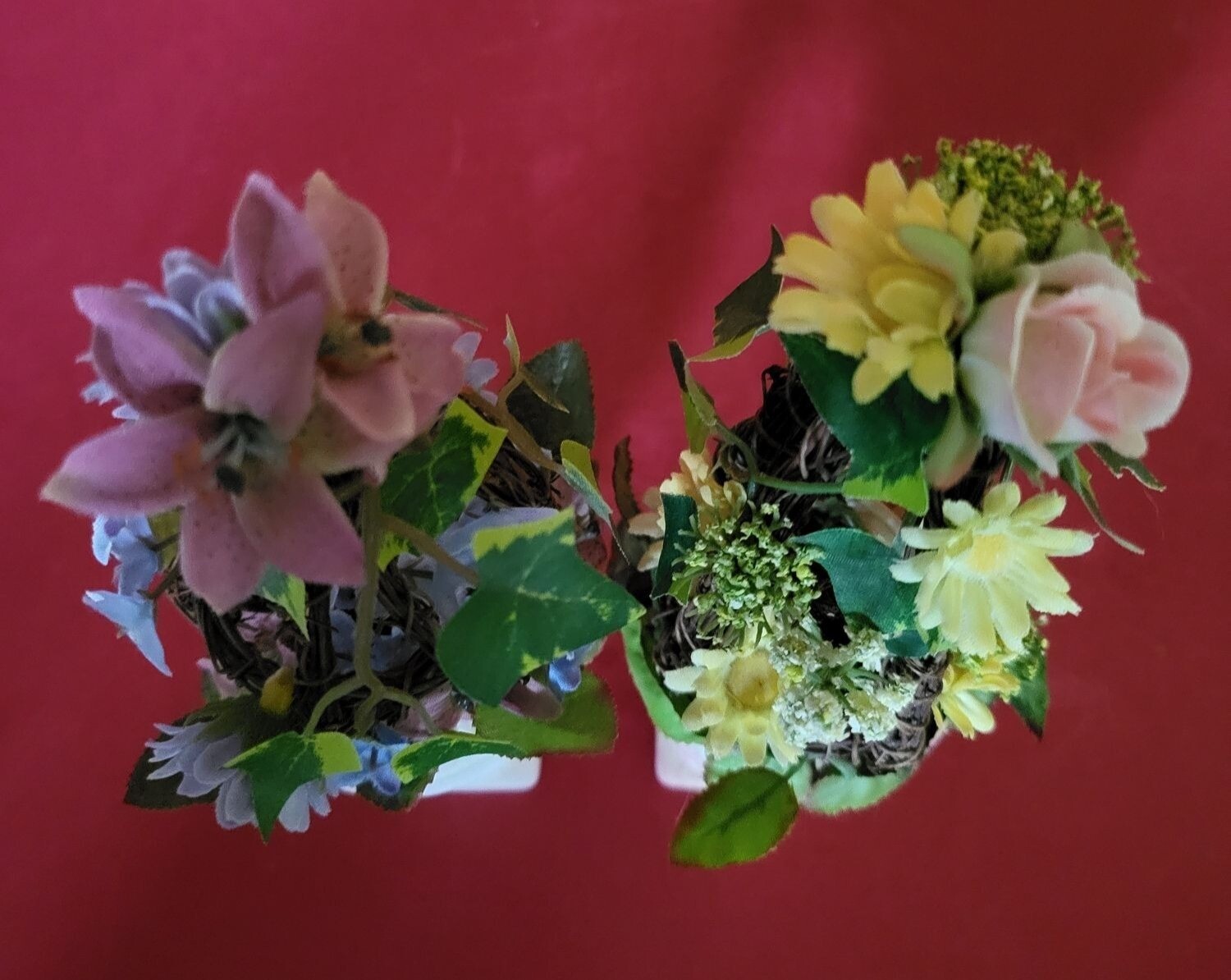 Mini Artificial Flower Potted Planter Decor 7″ Set of 2