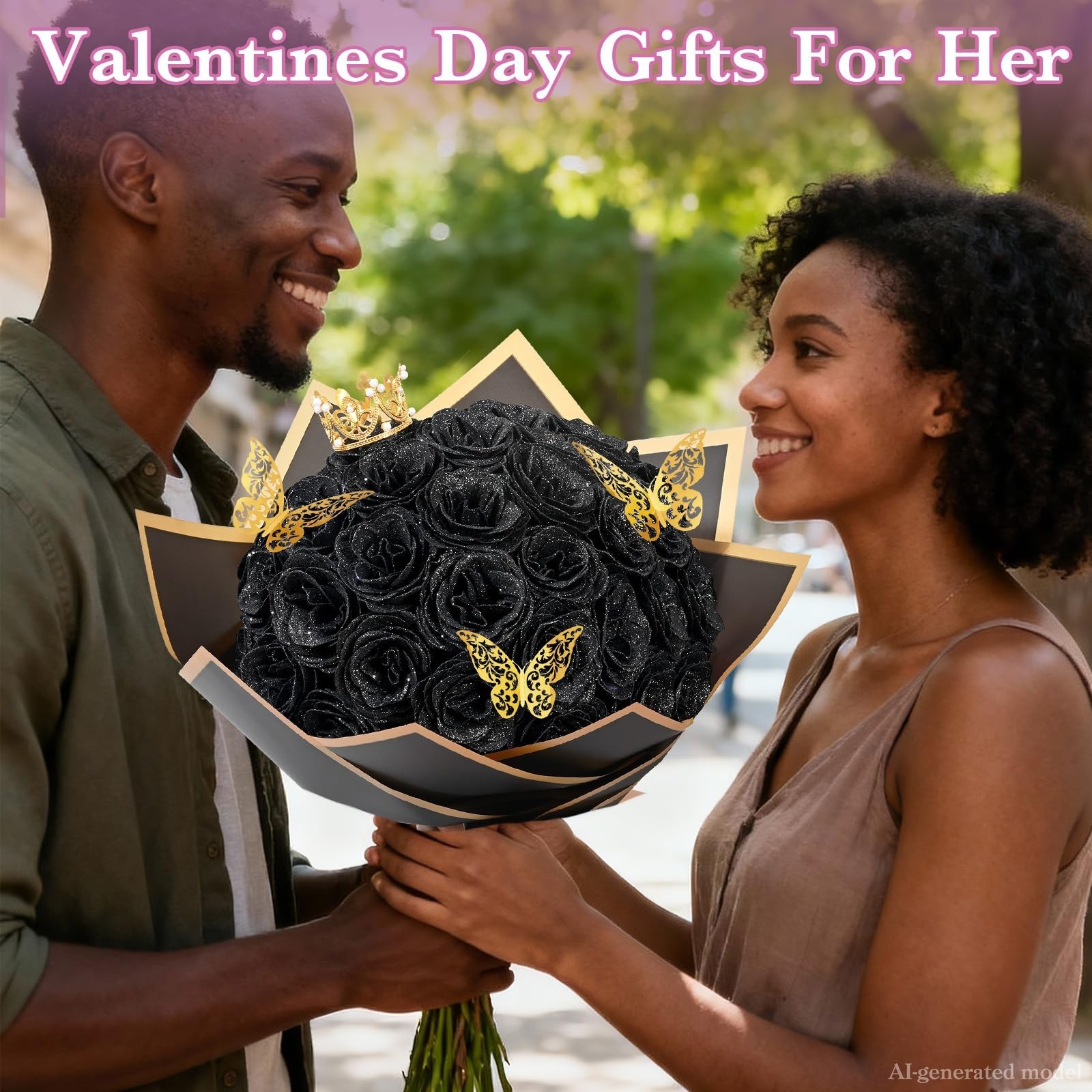 Glitter Black Roses Bouquet – 36 Pcs DIY Fake Flowers for Birthdays, Anniversari