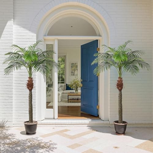 2 PCS Fake Palm Tree 7 FT,Tall Artificial Palm Trees for Outdoor 7 FT 2PCS