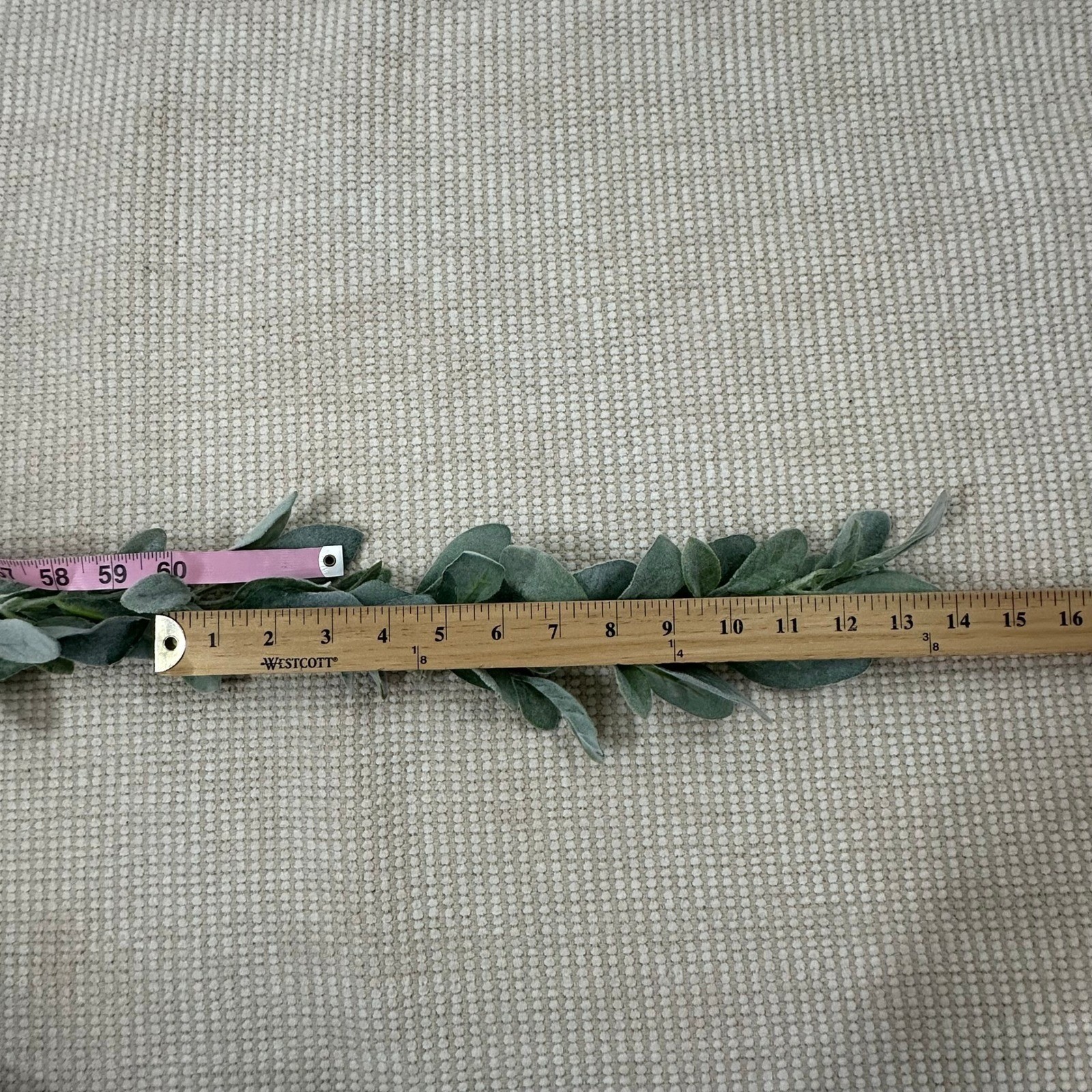 Faux Lambs Ear Set of 2 Garland 60 Inch Artificial Flocked Sage Green Farmhouse