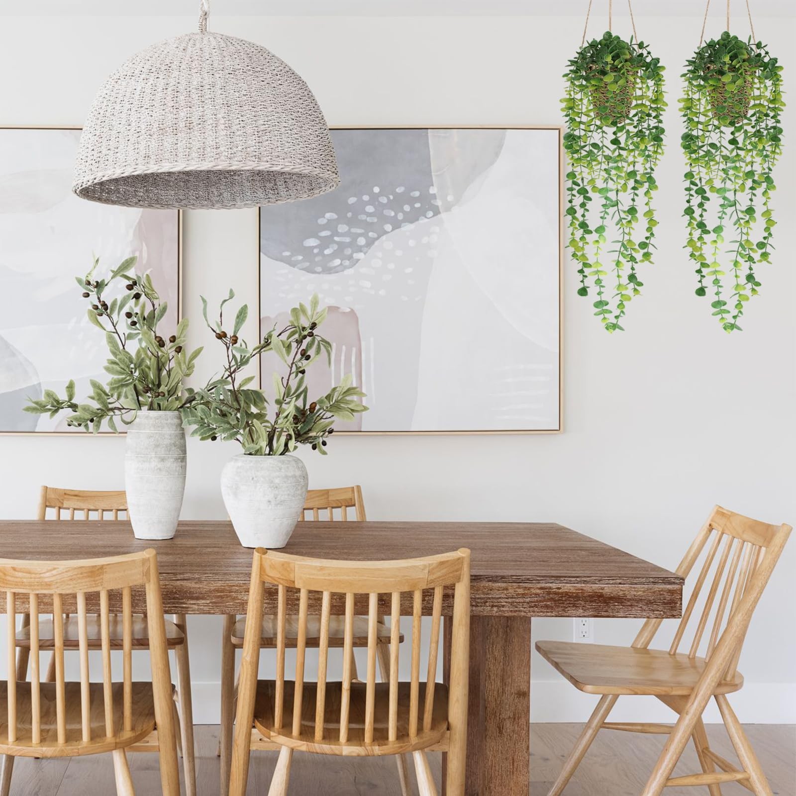 Fake Hanging Plant with Woven Basket, 2 Pack Artificial Hanging Plants, Faux …