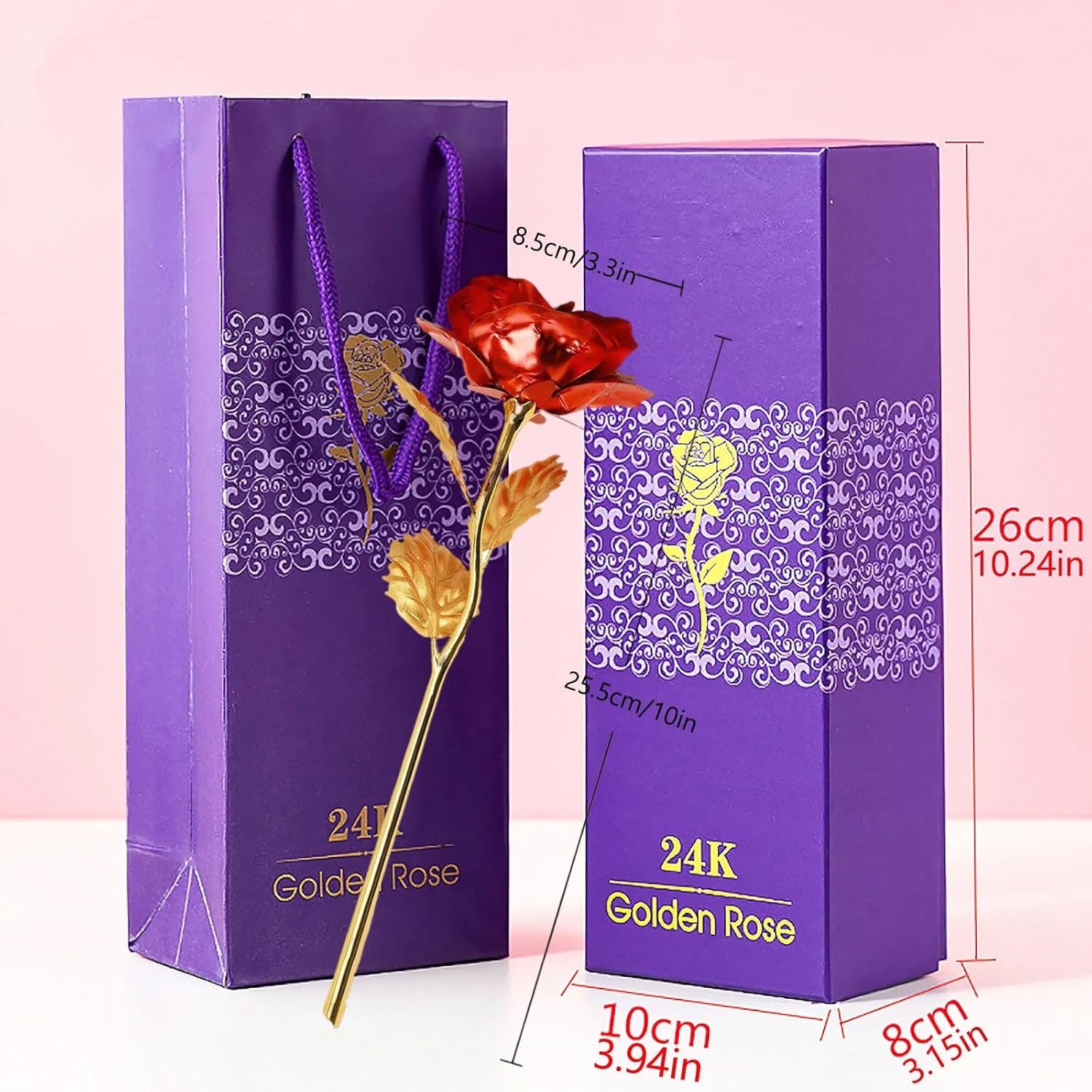 24k Gold Rose with Luxury Gift Box – 10-inch Golden Rose Metal Single Roses