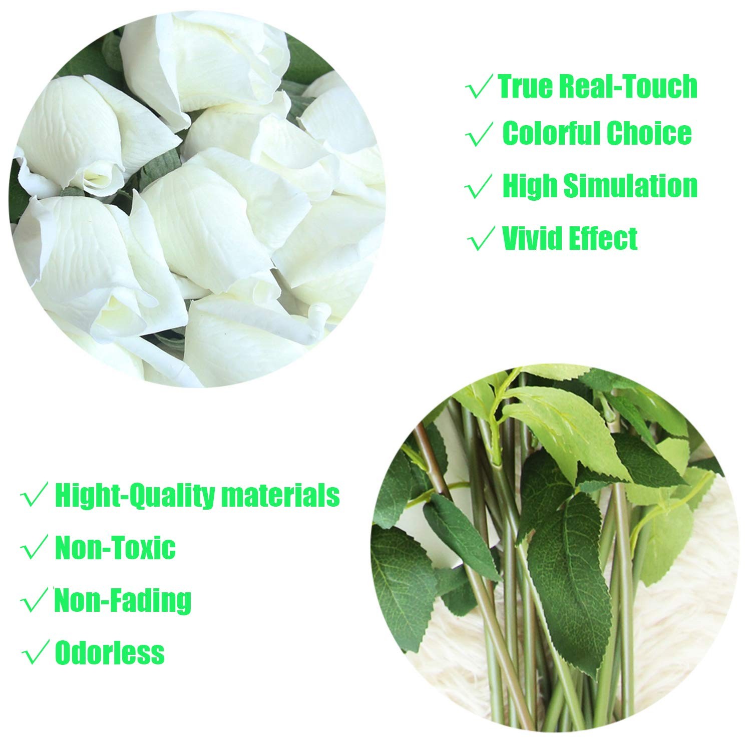 12pcs Real Look Artificial Rose Buds 22 Inch Real Touch Silk Rosebud Flower
