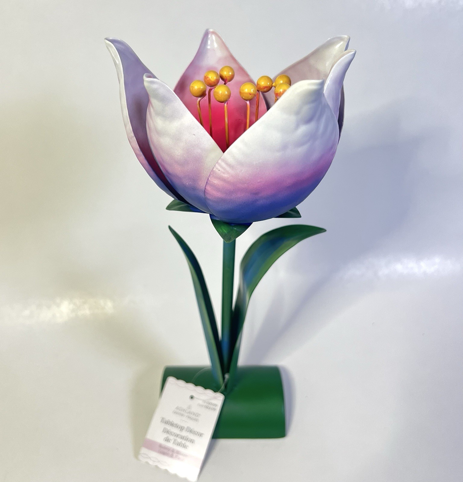 Large Metal Flower Sculpture Tabletop Decor Purple Pink Spring Centerpiece