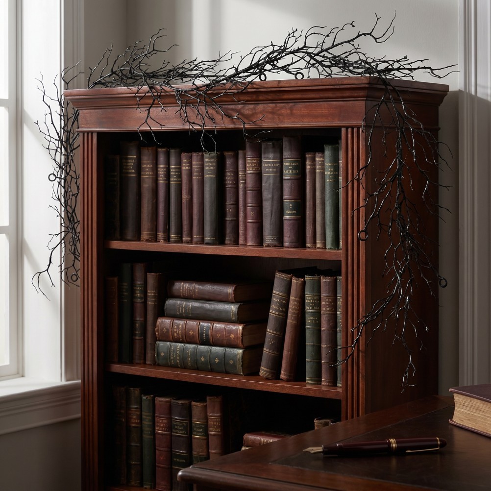 Black Halloween Garland – 6.2ft Branch Twig with Hanging Loop for Mantle, Wall,