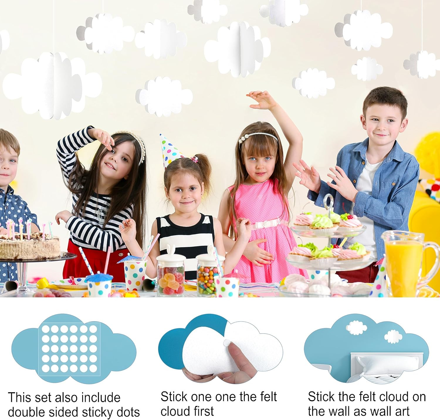 18 PCS 3D Cloud Decoration, Artificial Hanging Clouds for Ceiling, White Felt Or