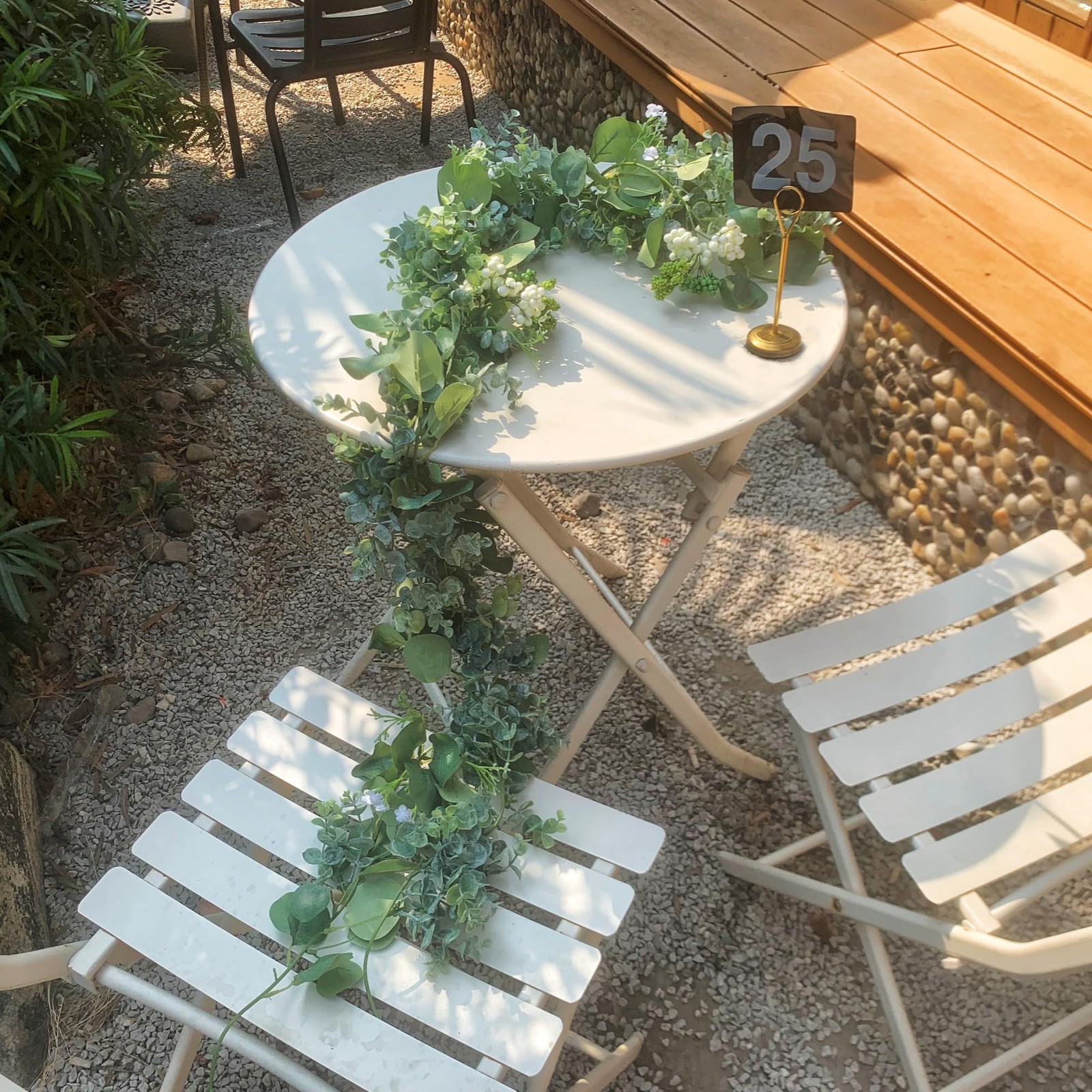 Eucalyptus Garland for Table, 6ft Faux Eucalyptus Garland with White Flowers …