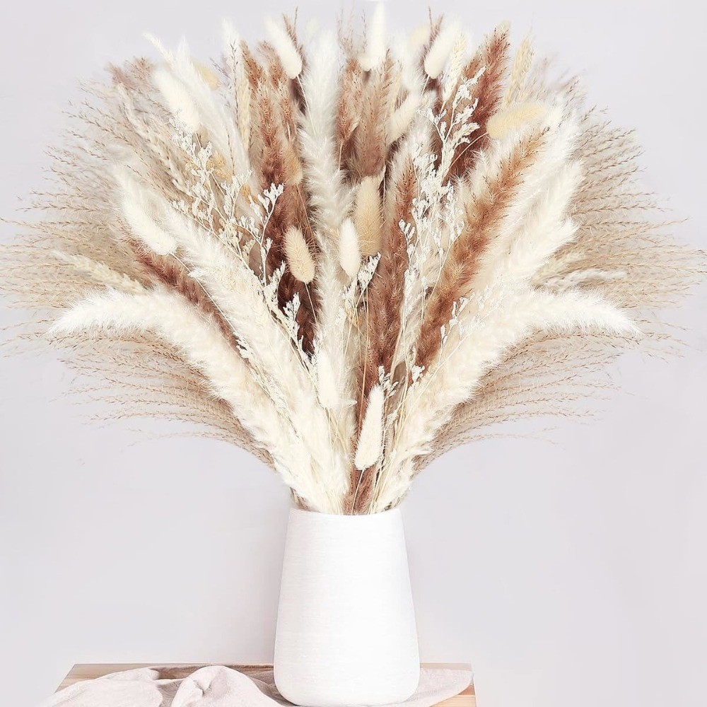 73PCS Natural Dried Pampas Grass Reed Flowers Bouquet 17″ Home Wedding Decor