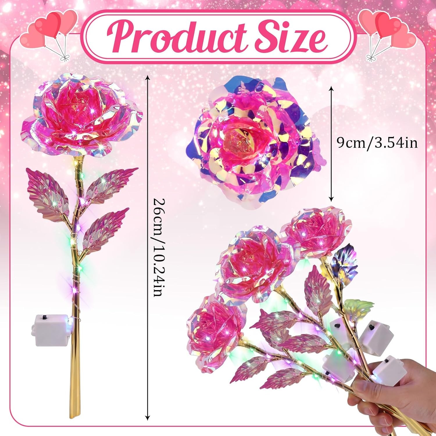 Lyrow 6 Pcs Valentines Galaxy Rose LED Light up Rose Flower Gifts Crystal Artifi