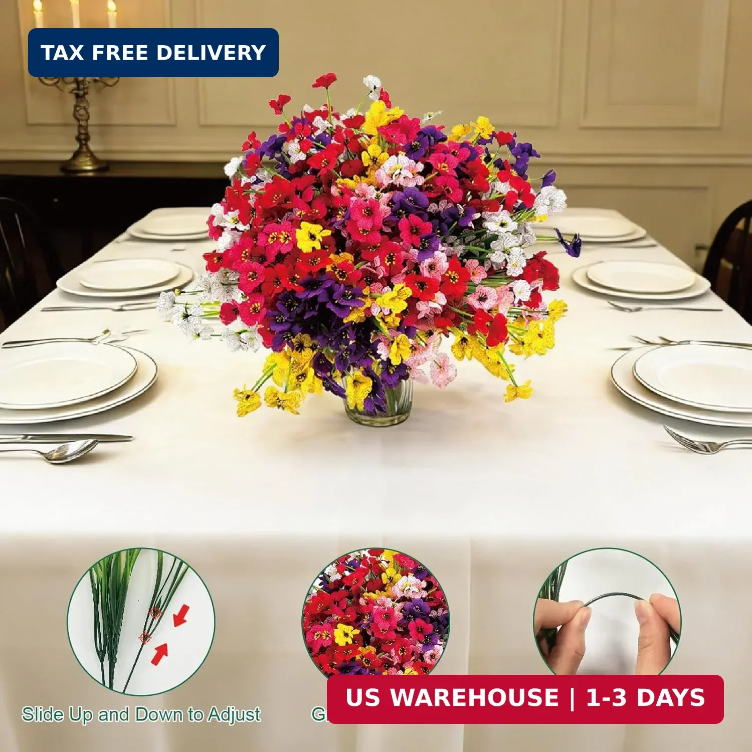 24 Pcs (6 Color) UV Resistant Outdoor Artificial Faux Flowers Plants Realistic P