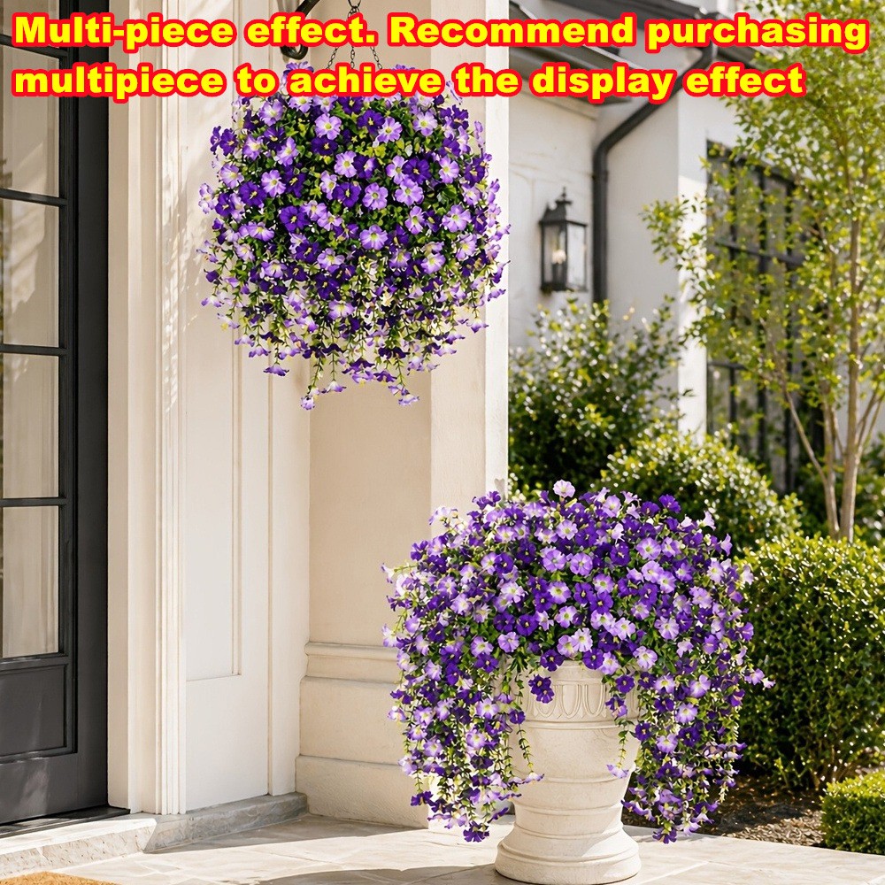 4PCS Artificial Morning Glory Vines UV Resistant Hanging Flowers Outdoor Decor