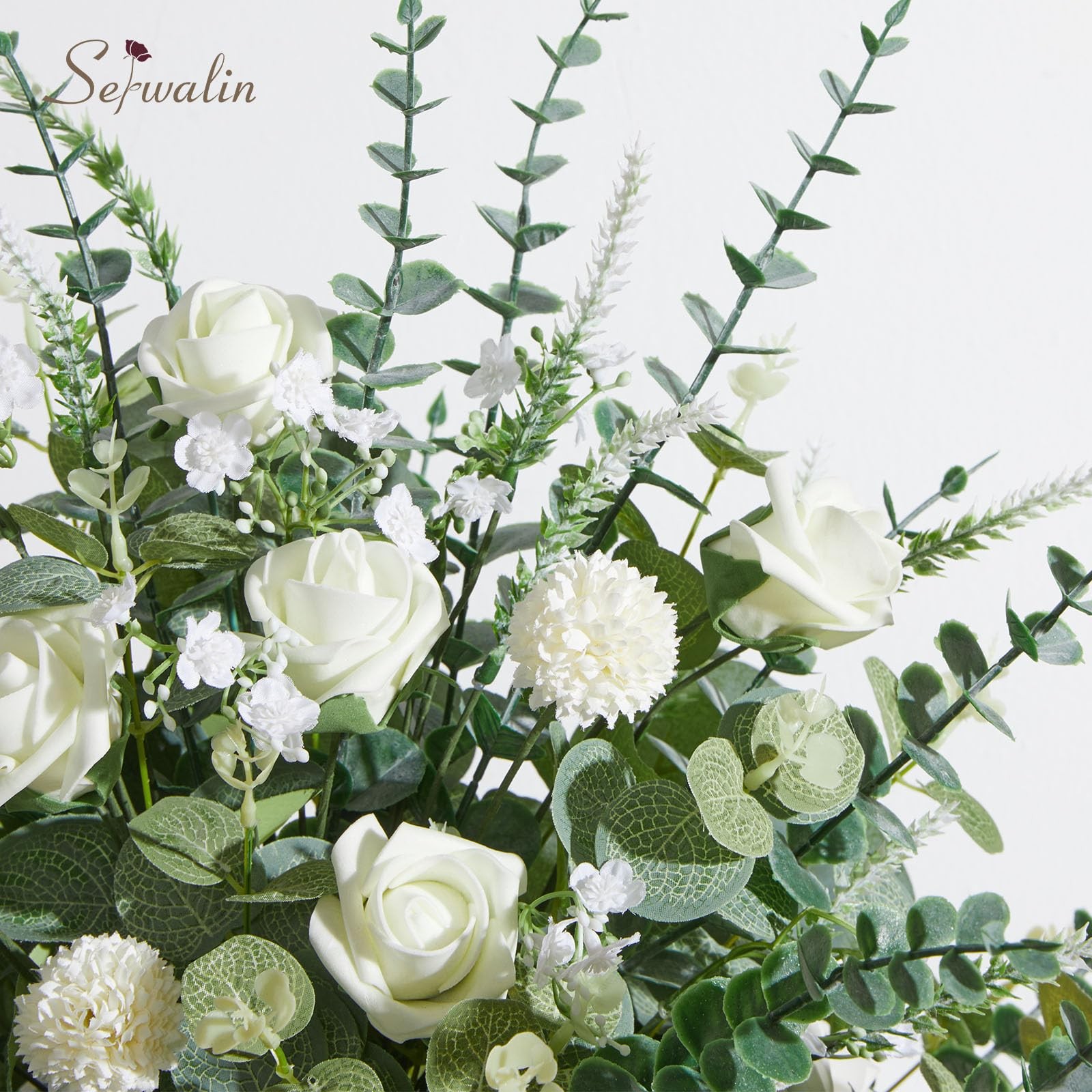 100 Pcs 7 Kinds Mixed Artificial Eucalyptus Leaves Stems Bulk with Flowers Fa…