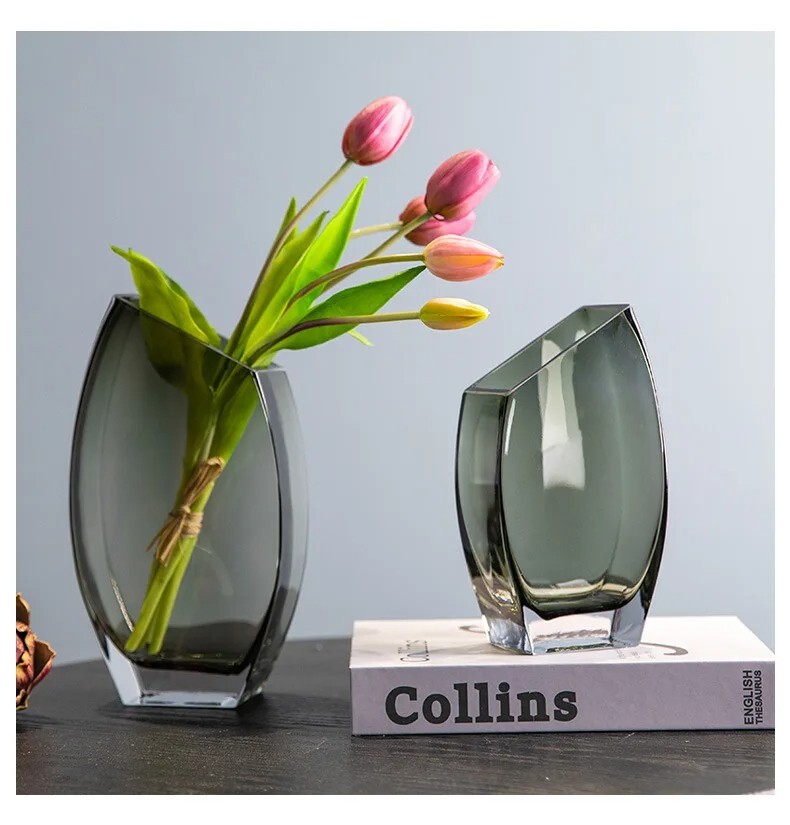 Square Transparent Glass Vase Nordic Luxury Ornaments Flower Arrangement