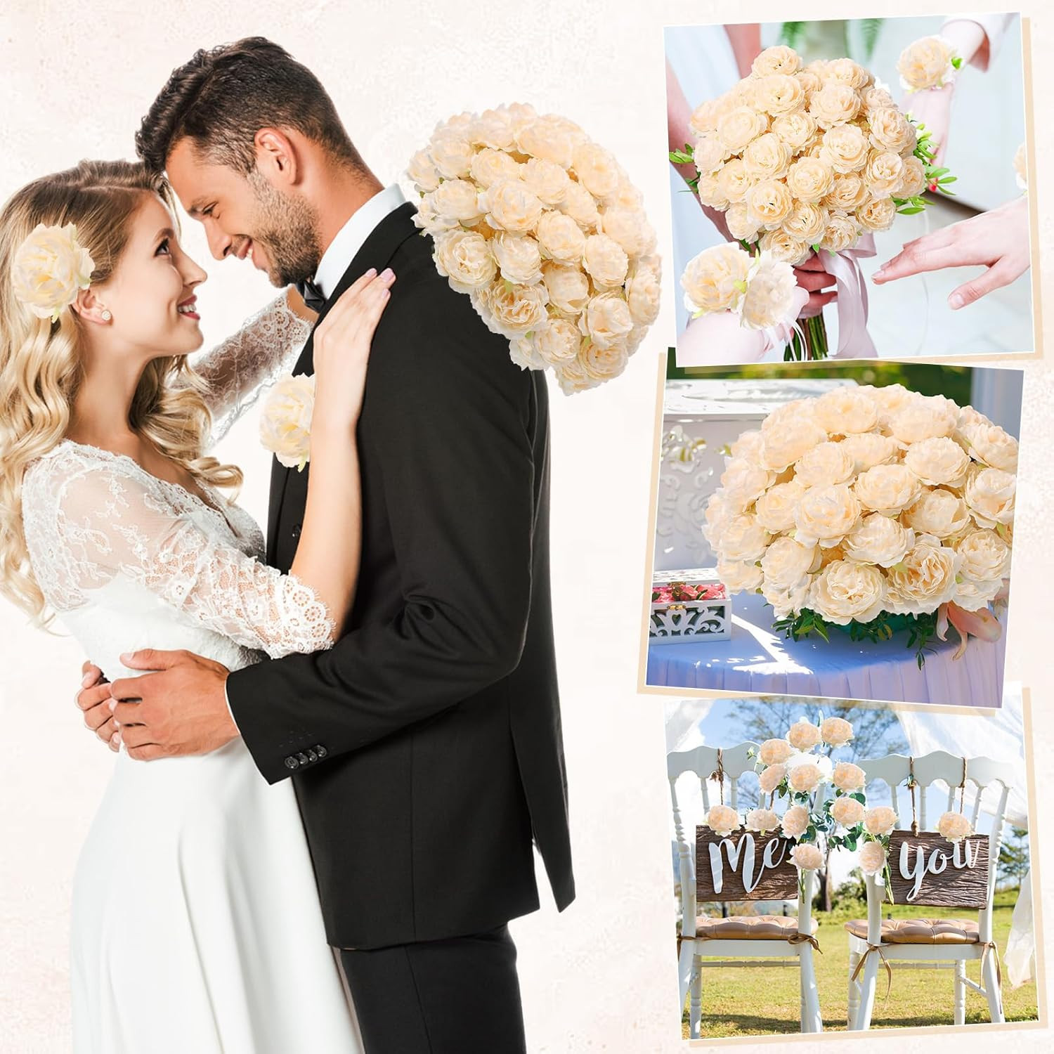400 Pcs Champagne Silk Rose Heads for Wedding & Party Decor, DIY Floral Centerpi