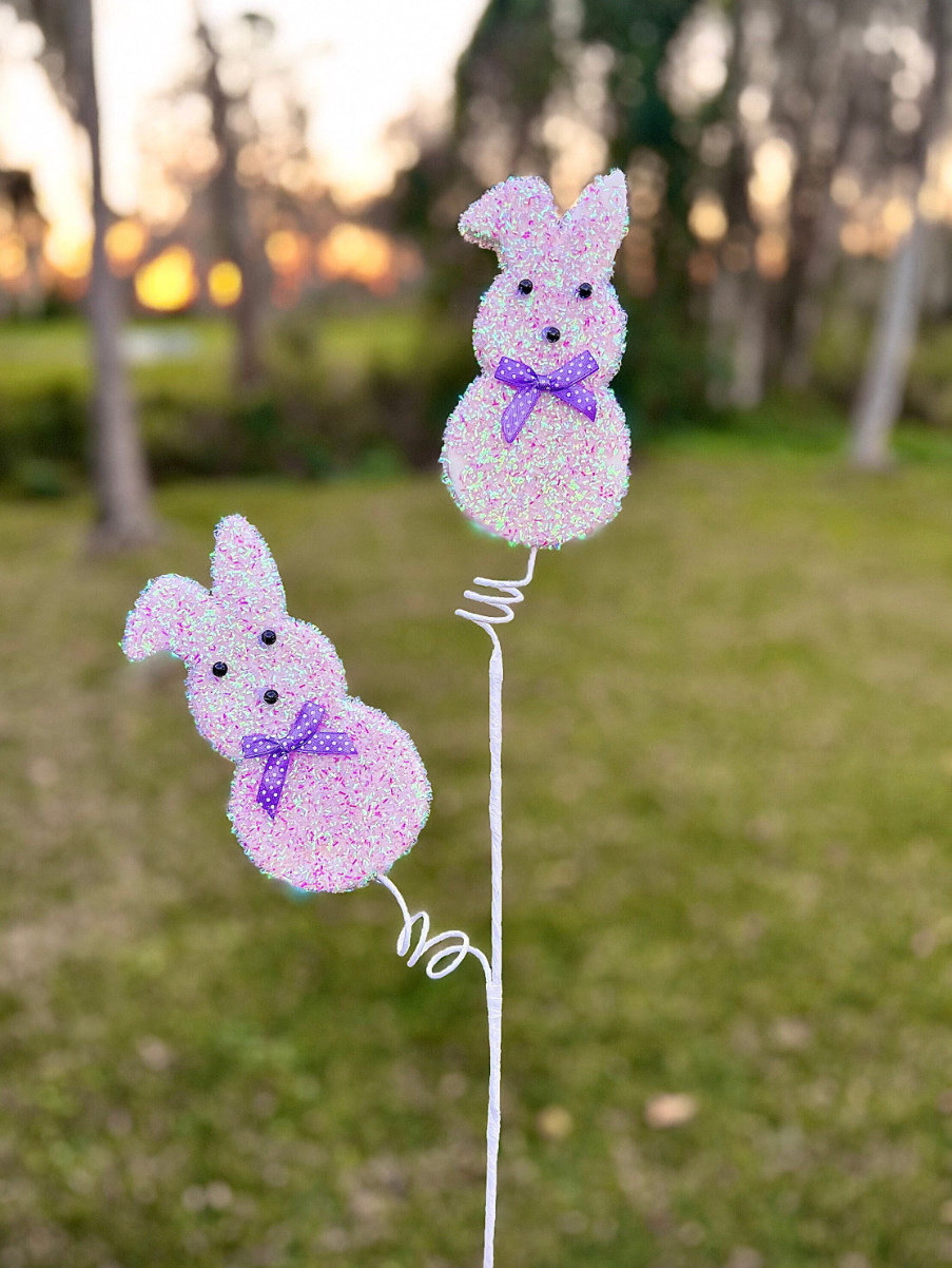 Sugared Bunny Peeps Spray Set of 3 Picks 27 Inch Easter Decor Spring Decor Craft