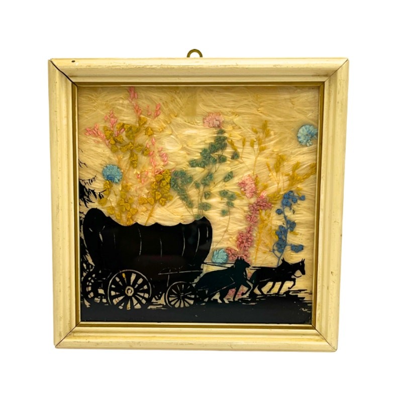 Vintage Mary Fisher Style Silhouette Covered Wagon Milkweed Art
