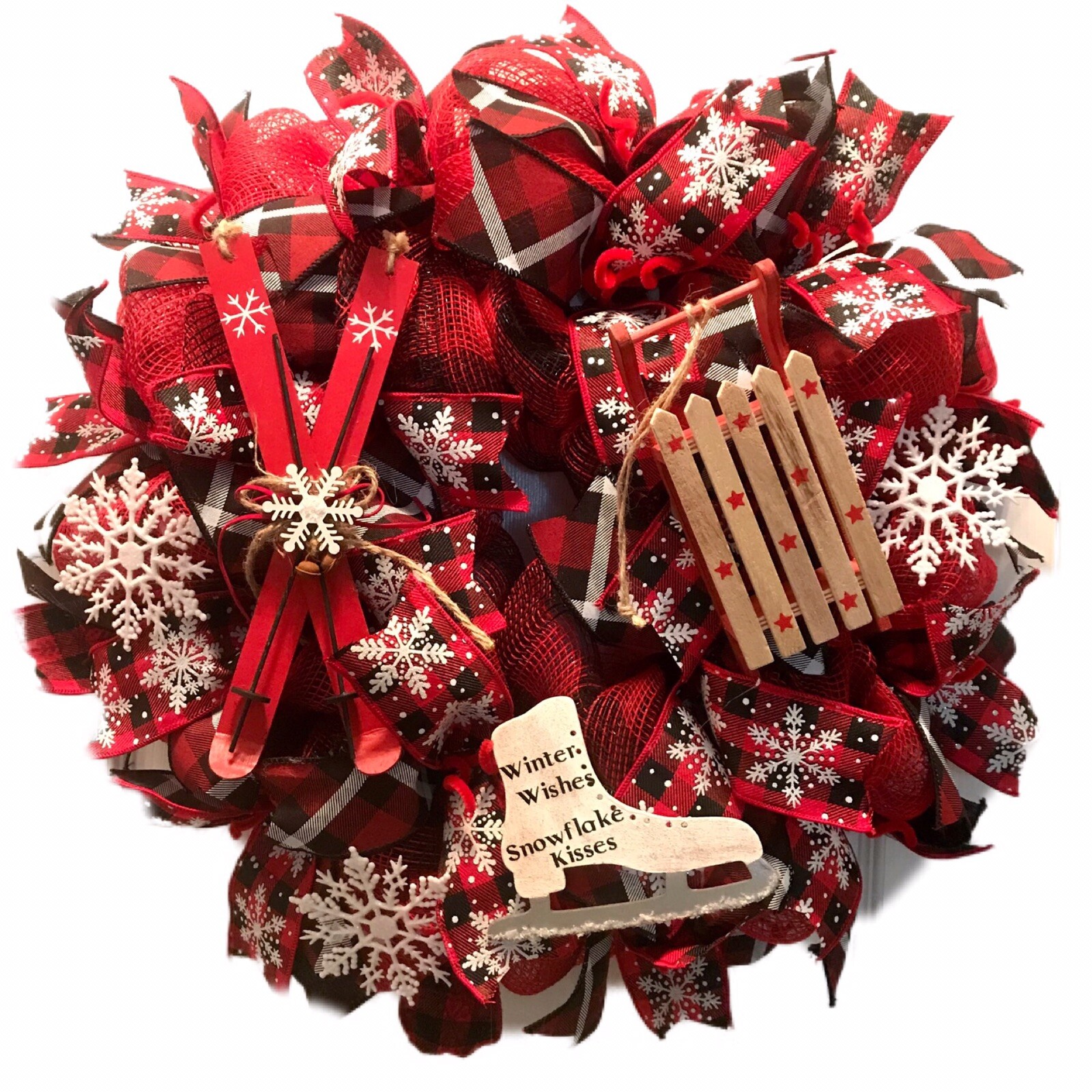 Winter Wishes – Winter / Holiday / Christmas Fabric Mesh Wreath