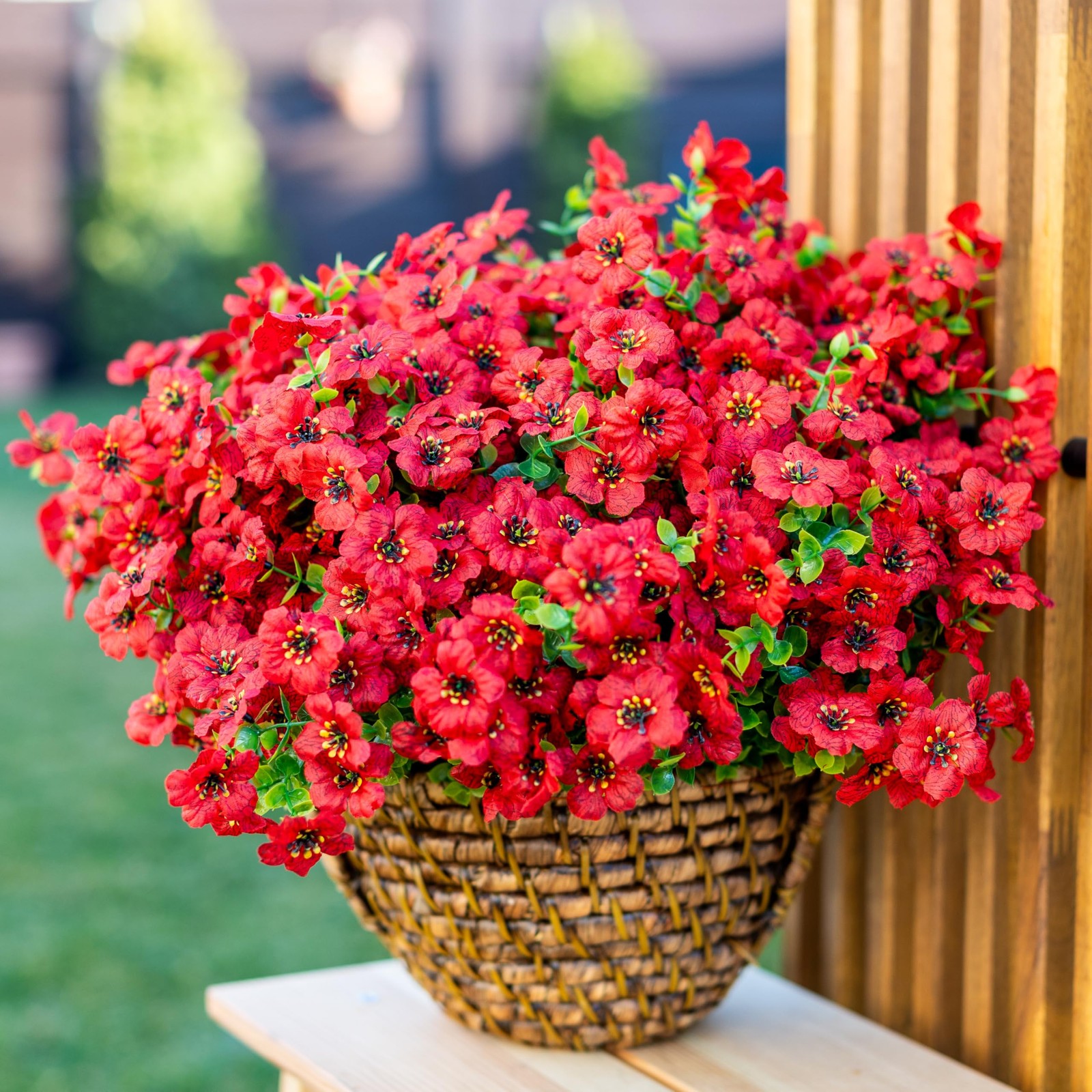 Artificial Flowers for Outdoors, 16 Bundles Fake Plants (PureRed)